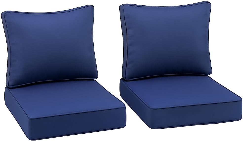 Outdoor Deep Seating Cushion Set, 24" x 24", Waterproof & Fade Resistant Patio Furniture Cushions with Handle, Deep Seat and Back Cushion for Chair and Sofa (3, Blue)