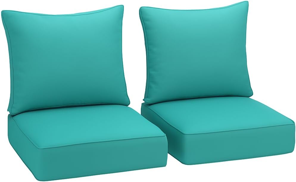 Outdoor Deep Seating Cushion Set, 24" x 24", Waterproof & Fade Resistant Patio Furniture Cushions with Handle, Deep Seat and Back Cushion for Chair and Sofa (3, Blue)