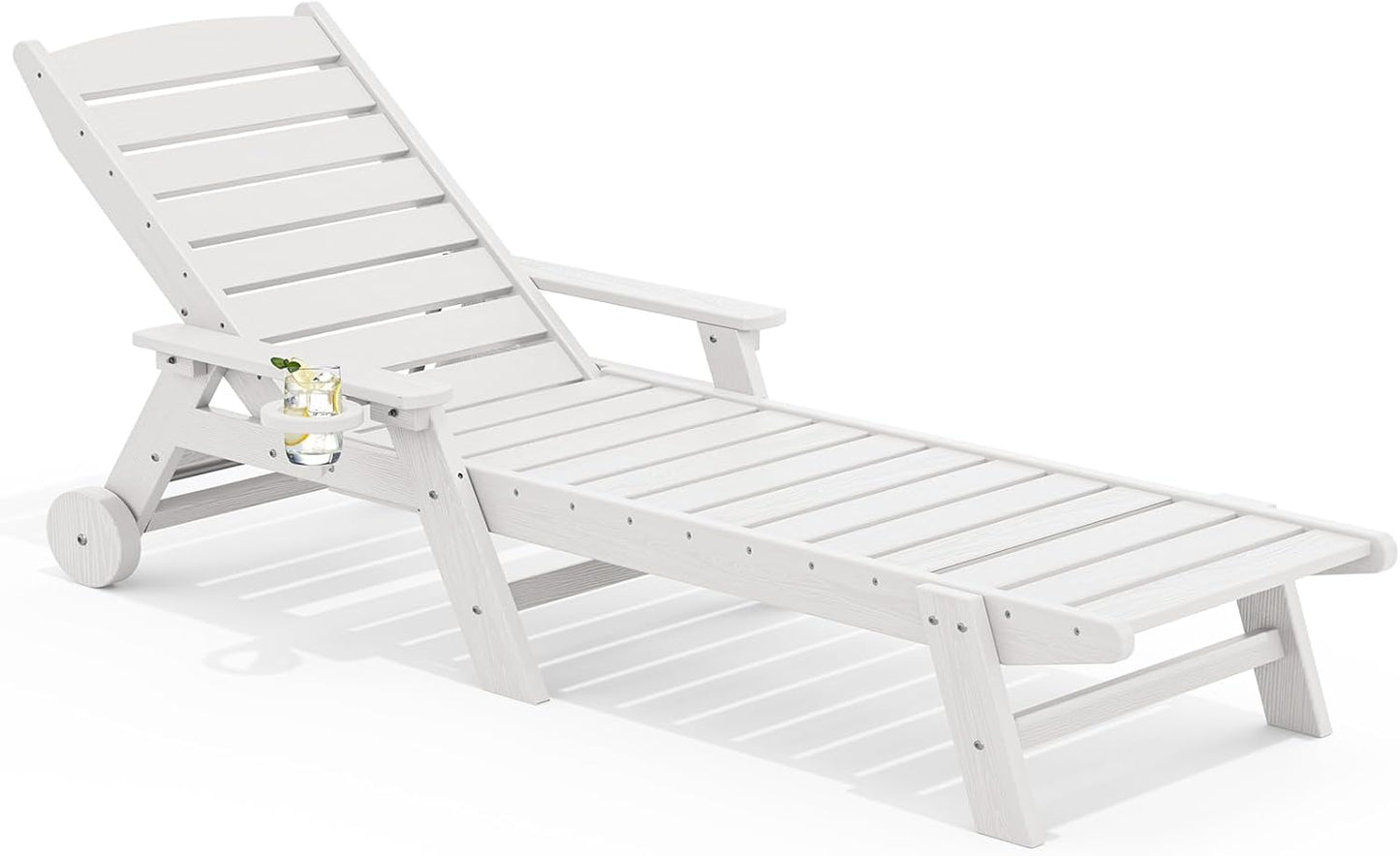 SERWALL Patio Chaise Lounge Chair Set of 2, 78'' Long 5-Positions Adjustable HDPE Outdoor Lounger for Pool, Poly Lounge Chair with Rolling Wheels & Cup Holder for Poolside, Deck, Blue