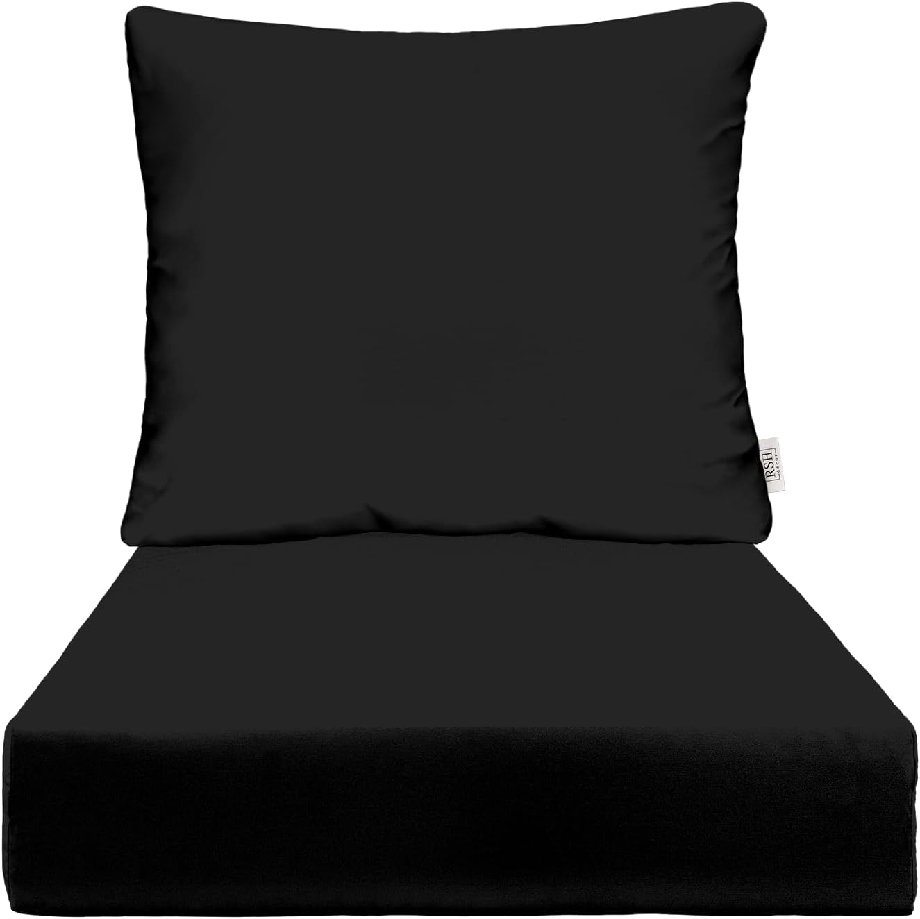RSH DECOR: Deep Seating Cushion with Pillow Back | 25” x 25” Seat | Water and Fade-Resistant Spun Fabric | Outdoor Chair Cushion Set for Patio Furniture | Black & White Stripe