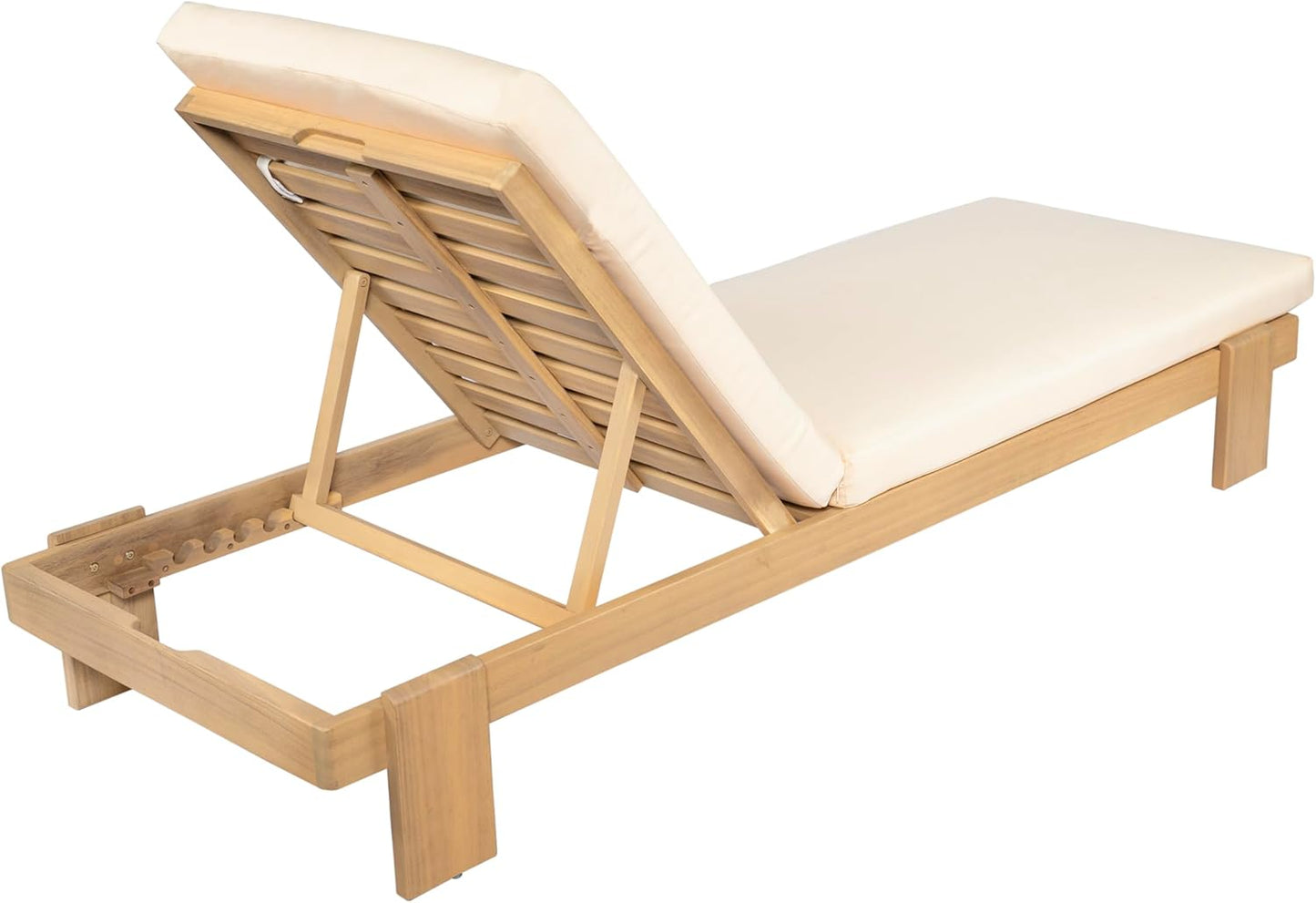 Christopher Knight Home Duska Acacia Wood Chaise Lounge Chair Outdoor, Patio Outdoor Chaise Lounge with Cushions, Adjustable Backrest Single Lounge Sofa, Poolside Seating, Teak+Beige