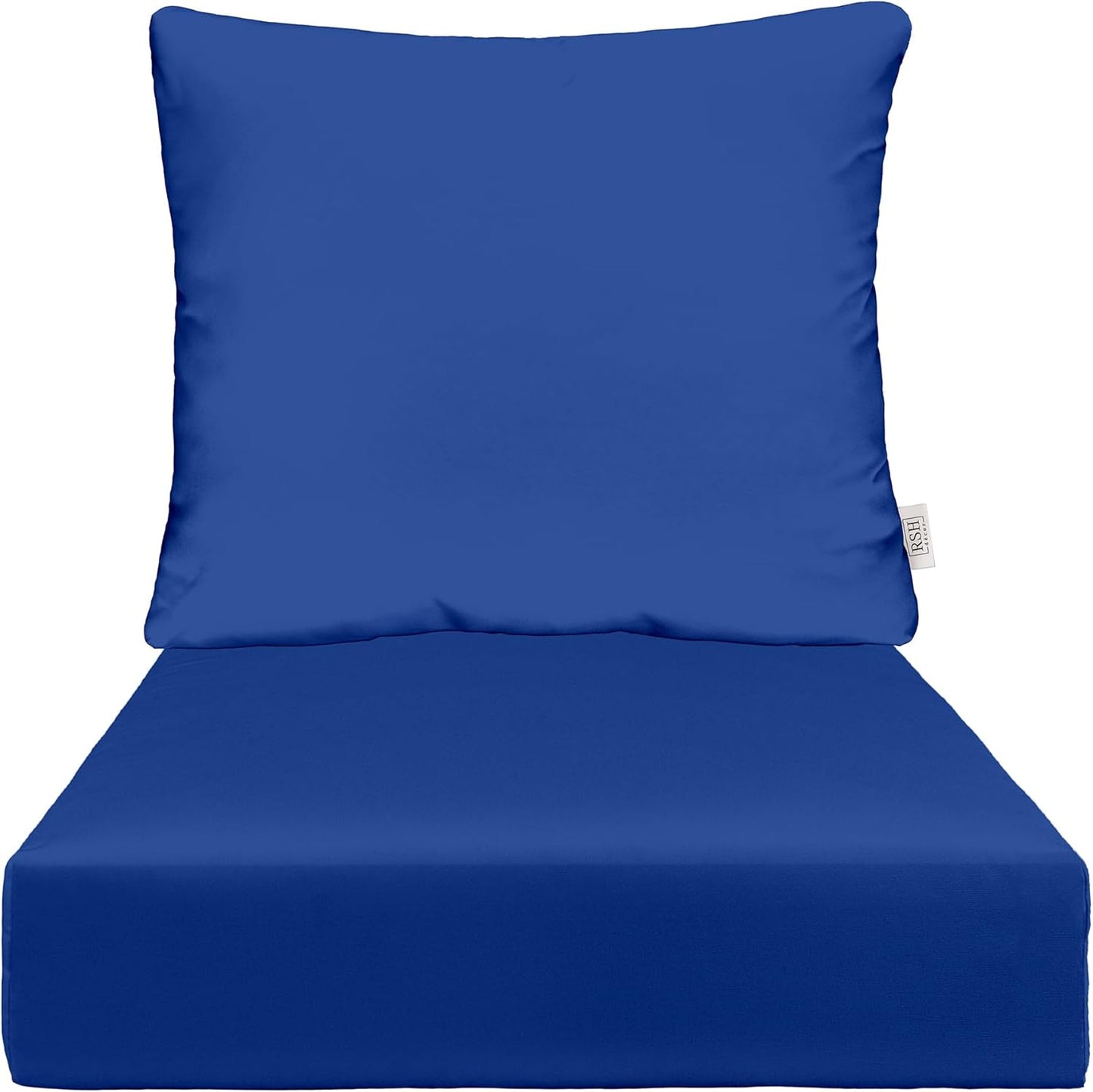 RSH DECOR: Deep Seating Cushion with Pillow Back | 25” x 25” Seat | Water and Fade-Resistant Spun Fabric | Outdoor Chair Cushion Set for Patio Furniture | Black & White Stripe