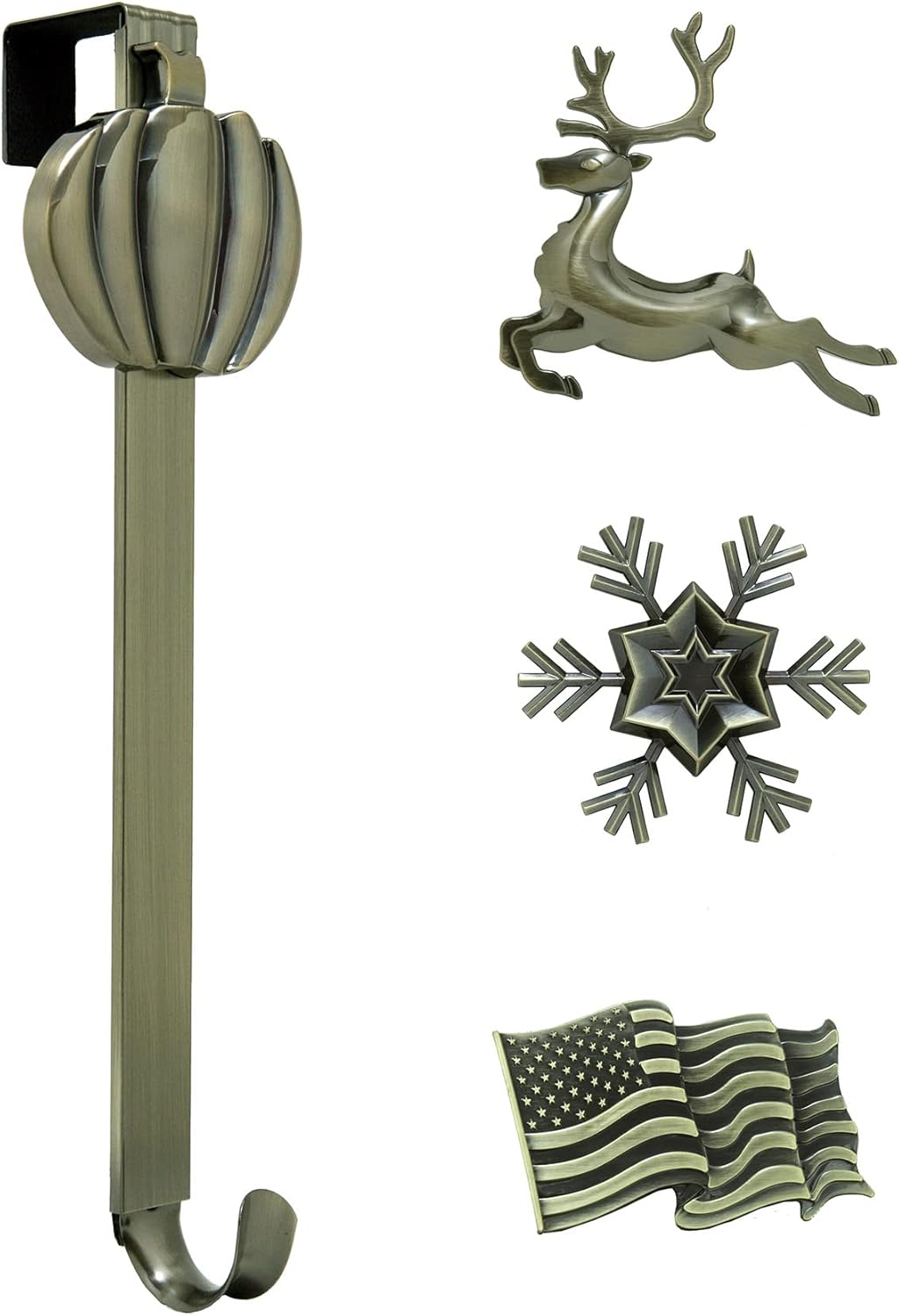 Haute Decor Adapt Adjustable Length Wreath Hanger with 4 Interchangeable Icons - Oil-Rubbed Bronze (Bee/Pumpkin/Snowflake/Fleur de lis) - 4 Front Door Wreath Hangers in 1