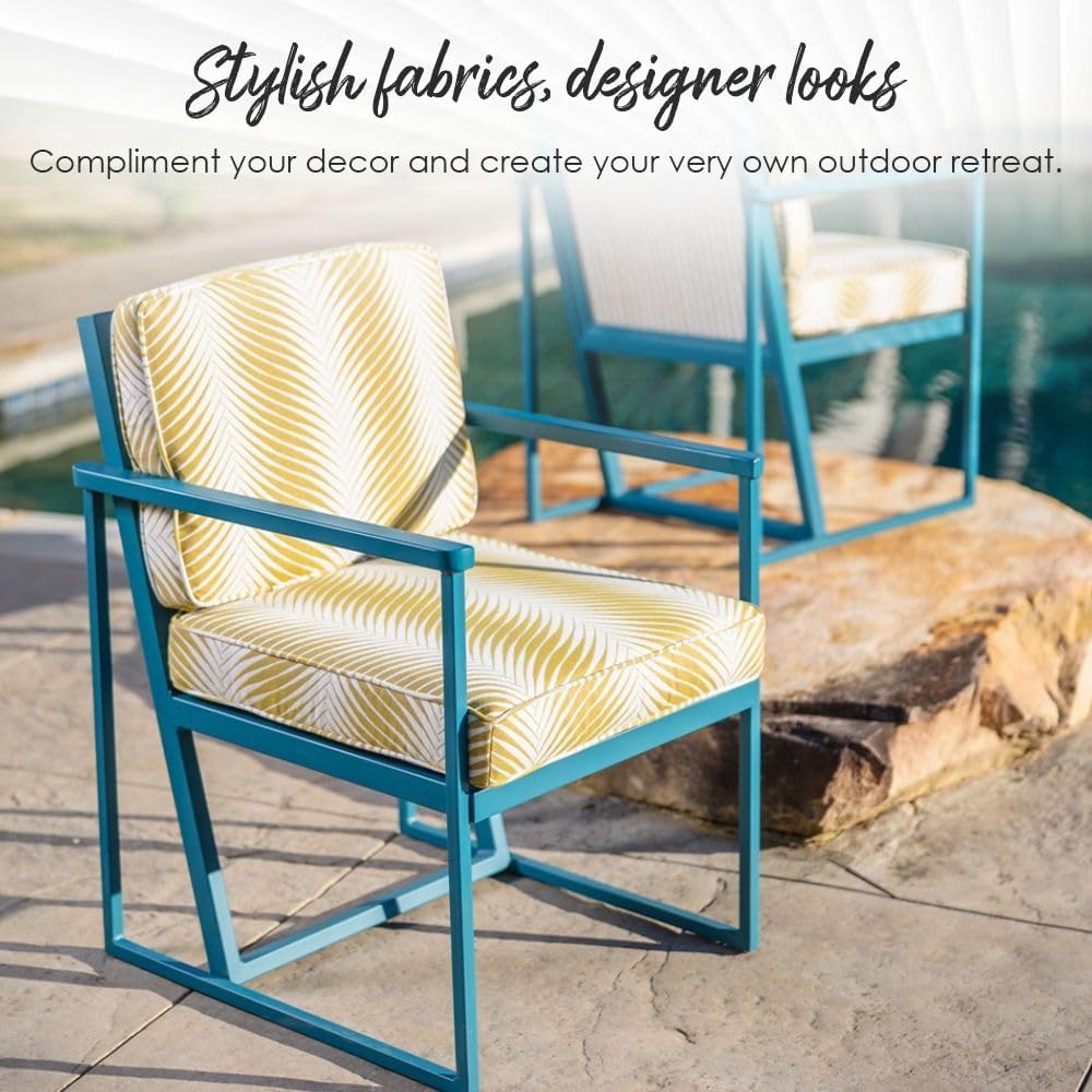 RSH DECOR: Deep Seating Cushion with Pillow Back | 25” x 25” Seat | Water and Fade-Resistant Spun Fabric | Outdoor Chair Cushion Set for Patio Furniture | Black & White Stripe