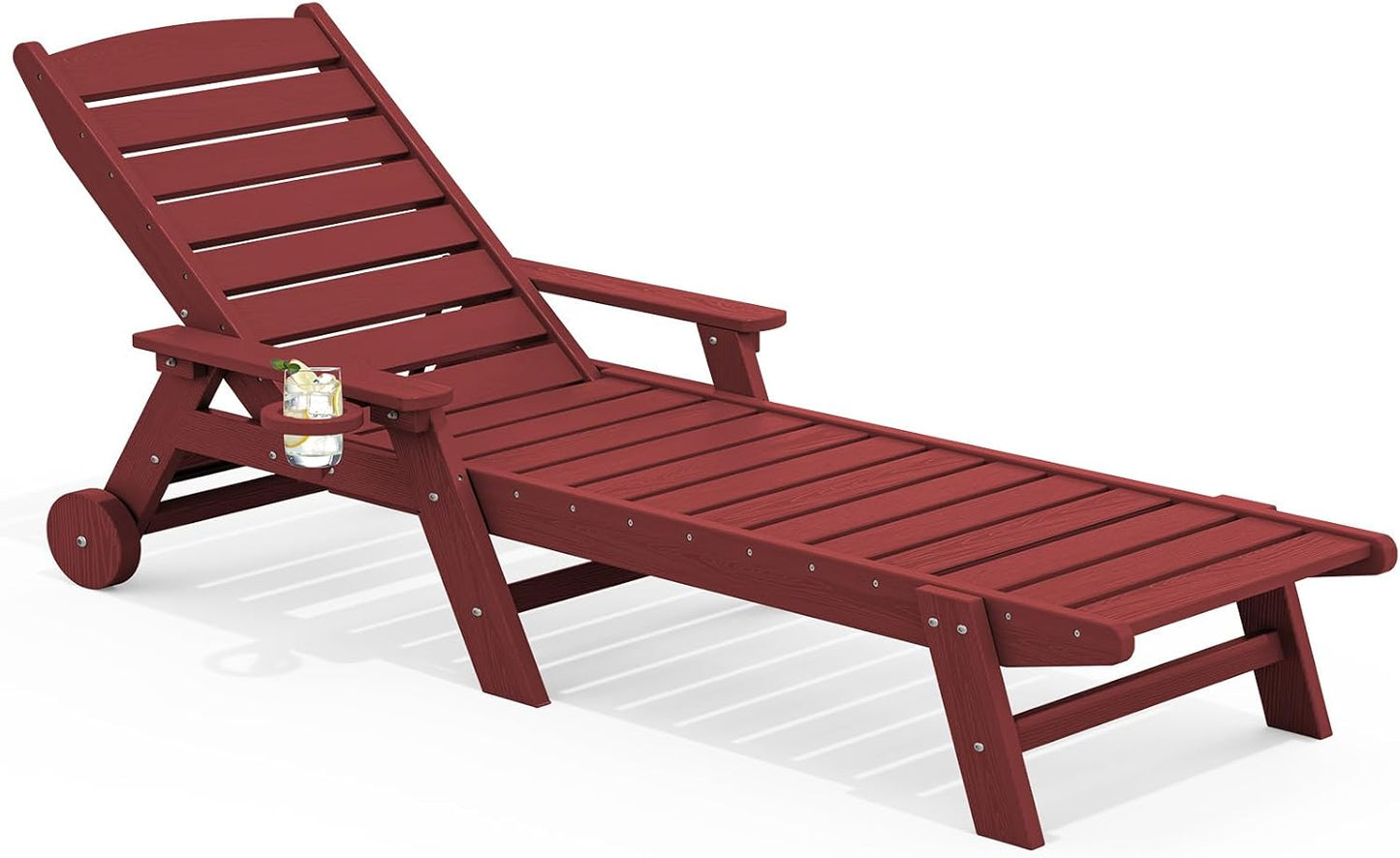 SERWALL Patio Chaise Lounge Chair Set of 2, 78'' Long 5-Positions Adjustable HDPE Outdoor Lounger for Pool, Poly Lounge Chair with Rolling Wheels & Cup Holder for Poolside, Deck, Blue