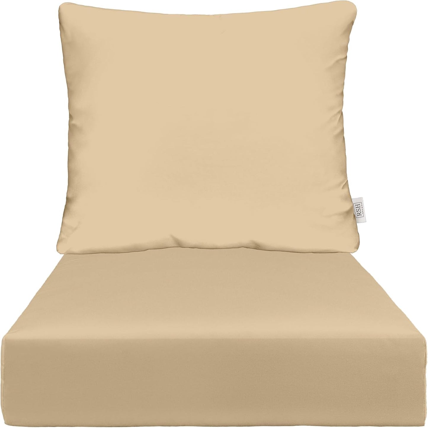 RSH DECOR: Deep Seating Cushion with Pillow Back | 25” x 25” Seat | Water and Fade-Resistant Spun Fabric | Outdoor Chair Cushion Set for Patio Furniture | Black & White Stripe