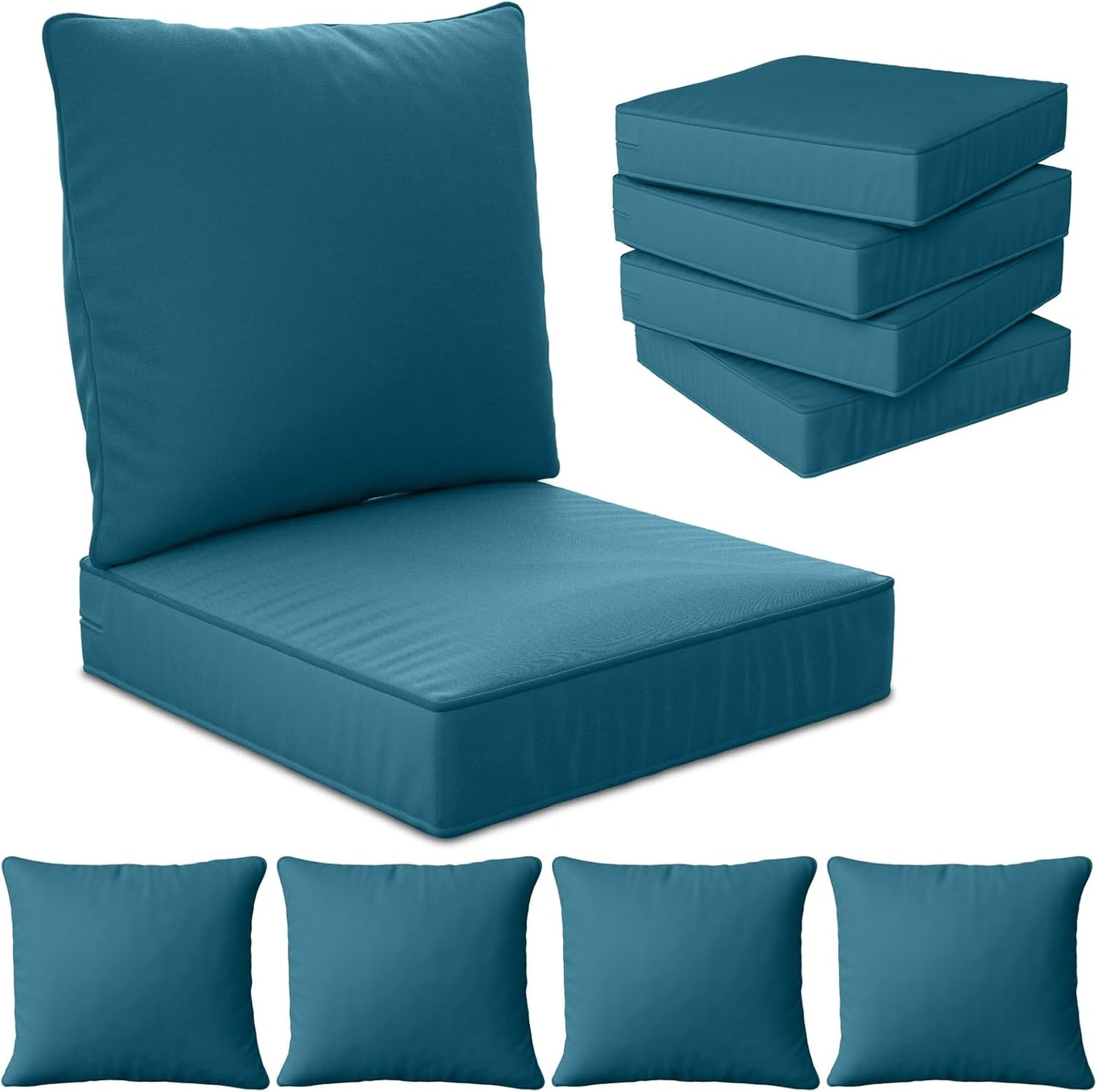 24" x 24" x 6" Outdoor Deep Seat Cushions Set - 4 Set Waterproof & Fade Resistant Patio Furniture Replacement Cushions, Non-Slip Outdoor Cushions Fit Loveseats, Couches, Chairs, and Sofas.