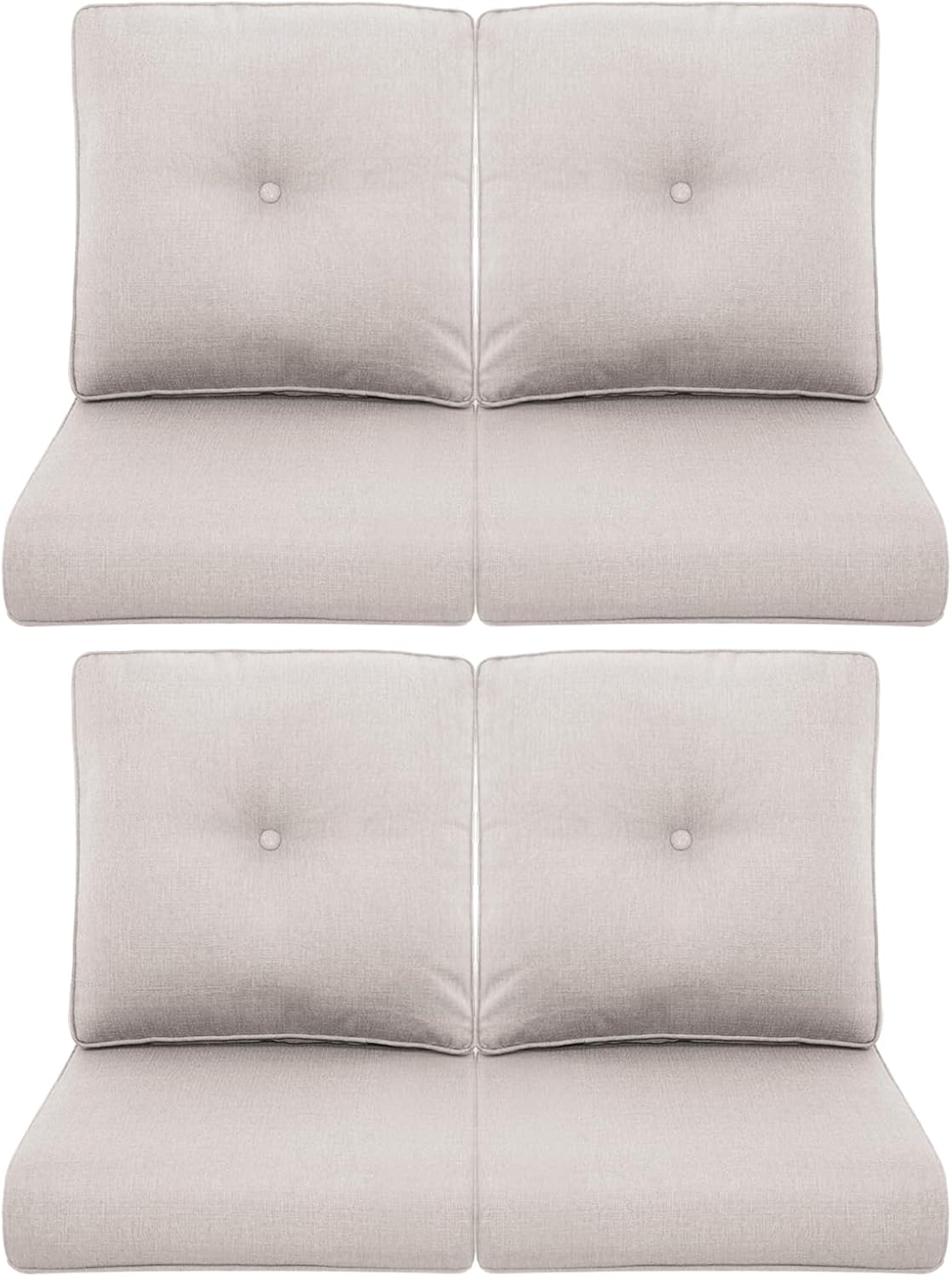 Outdoor Wicker Chair Cushions 2 Packs - Outside High Back Thick Water-Resistant Cushion 22x24 with Zipper Cover for Patio Glider Rocking Chairs Loveseat Couch – Beige/Buckle