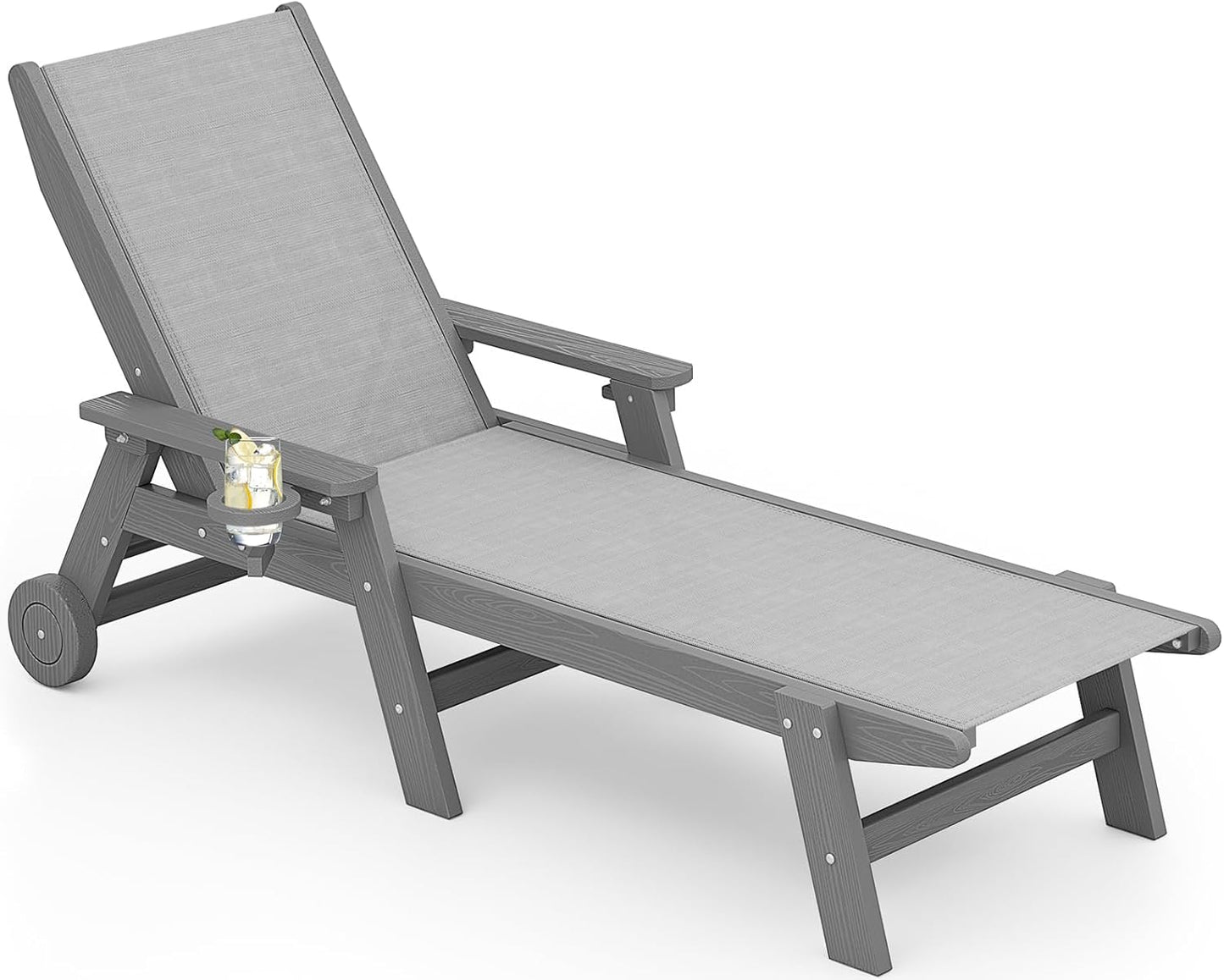 SERWALL Patio Chaise Lounge Chair Set of 2, 78'' Long 5-Positions Adjustable HDPE Outdoor Lounger for Pool, Poly Lounge Chair with Rolling Wheels & Cup Holder for Poolside, Deck, Blue