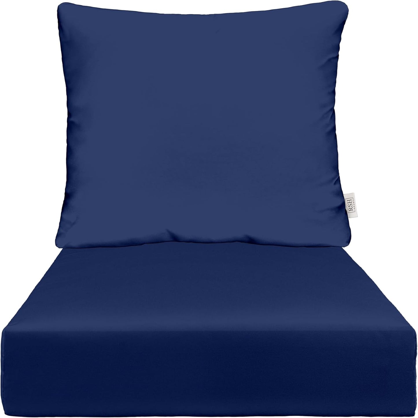 RSH DECOR: Deep Seating Cushion with Pillow Back | 25” x 25” Seat | Water and Fade-Resistant Spun Fabric | Outdoor Chair Cushion Set for Patio Furniture | Black & White Stripe