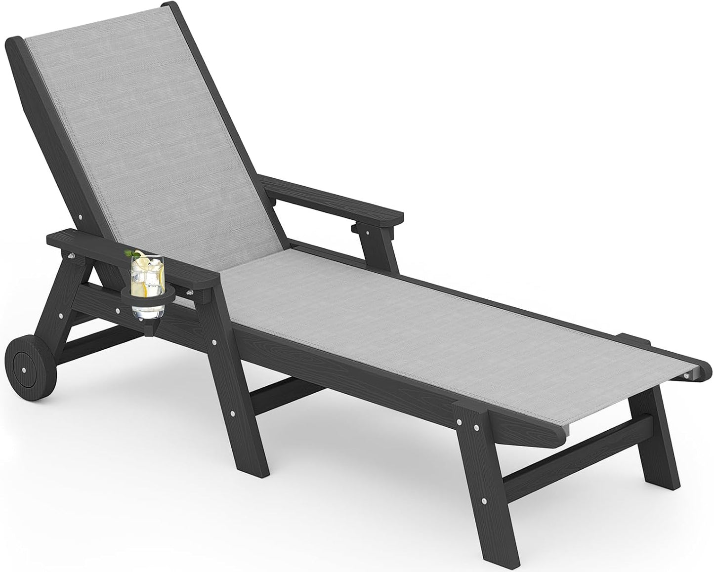 SERWALL Patio Chaise Lounge Chair Set of 2, 78'' Long 5-Positions Adjustable HDPE Outdoor Lounger for Pool, Poly Lounge Chair with Rolling Wheels & Cup Holder for Poolside, Deck, Blue