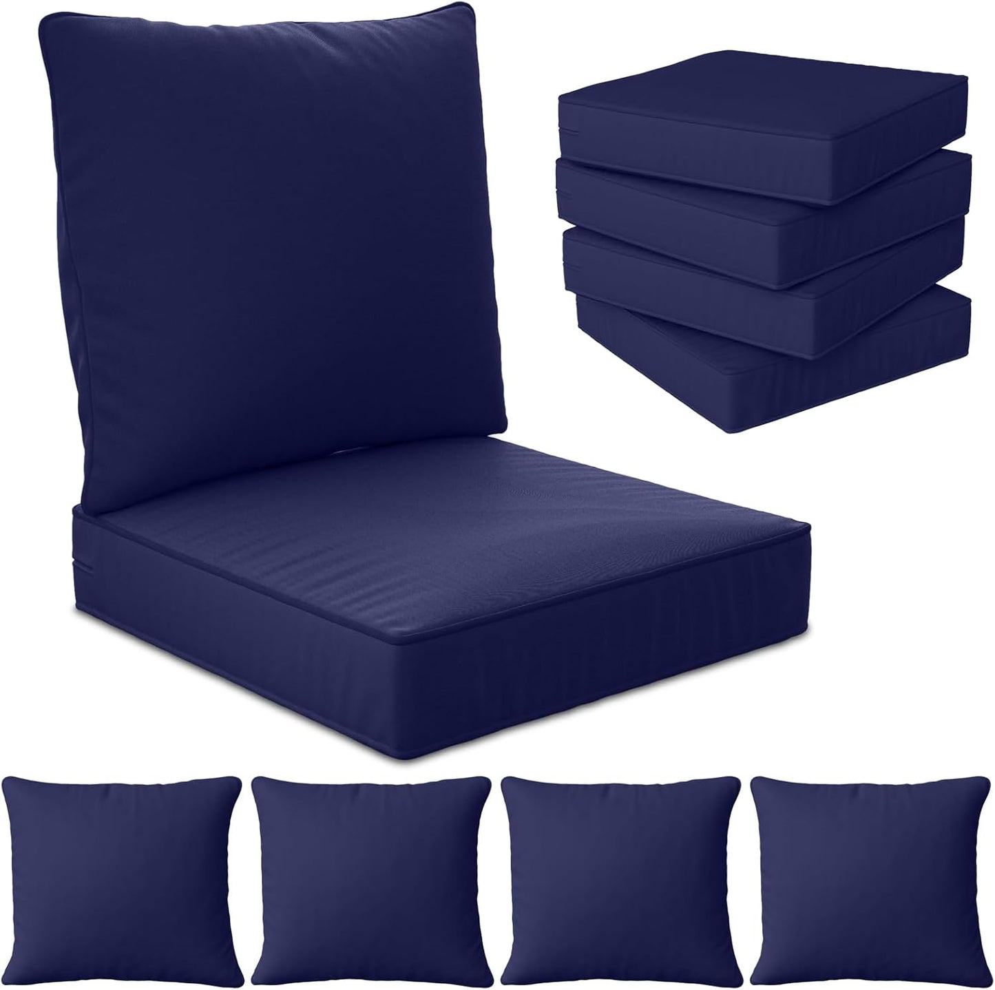 24" x 24" x 6" Outdoor Deep Seat Cushions Set - 4 Set Waterproof & Fade Resistant Patio Furniture Replacement Cushions, Non-Slip Outdoor Cushions Fit Loveseats, Couches, Chairs, and Sofas.