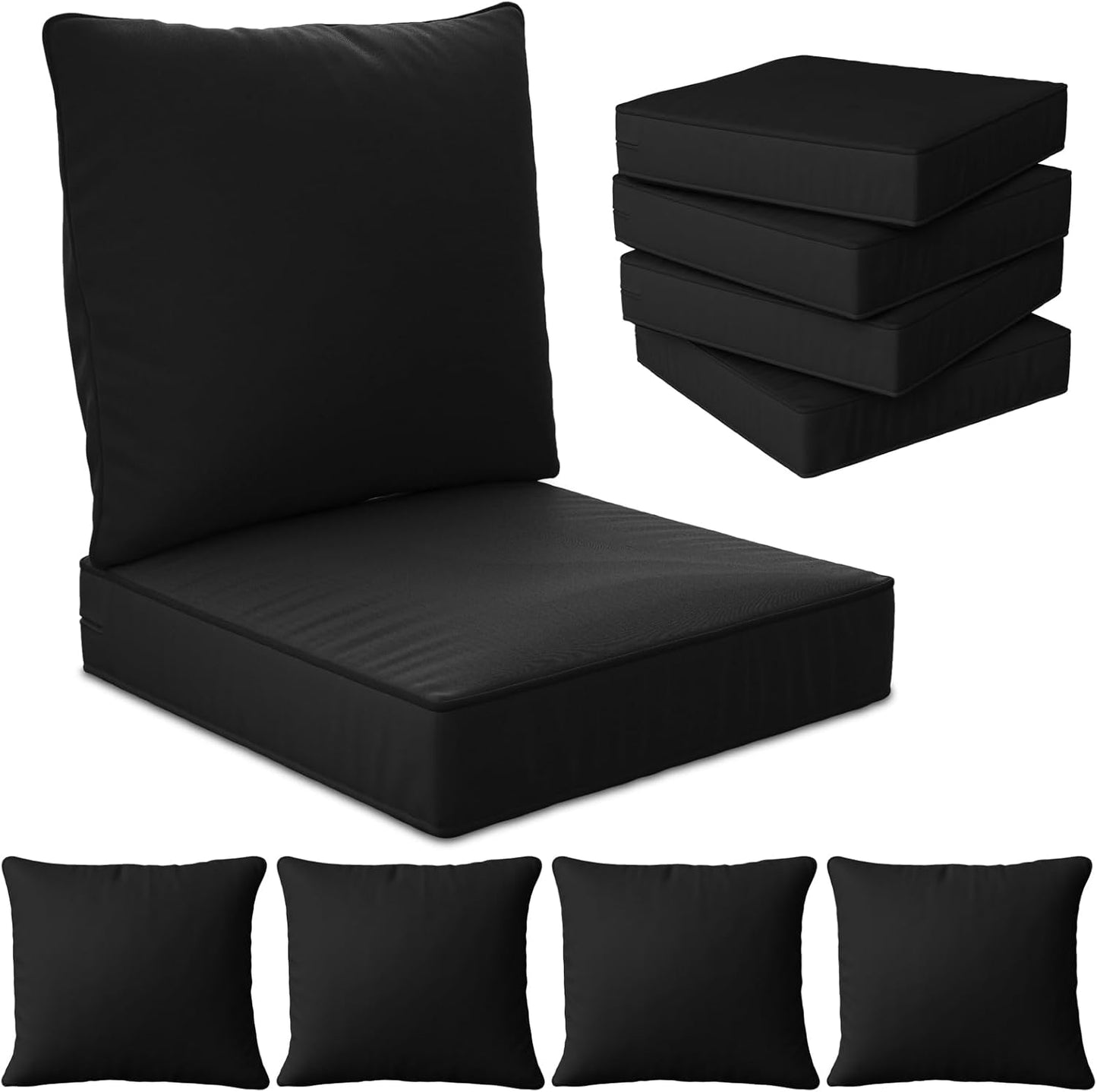 24" x 24" x 6" Outdoor Deep Seat Cushions Set - 4 Set Waterproof & Fade Resistant Patio Furniture Replacement Cushions, Non-Slip Outdoor Cushions Fit Loveseats, Couches, Chairs, and Sofas.