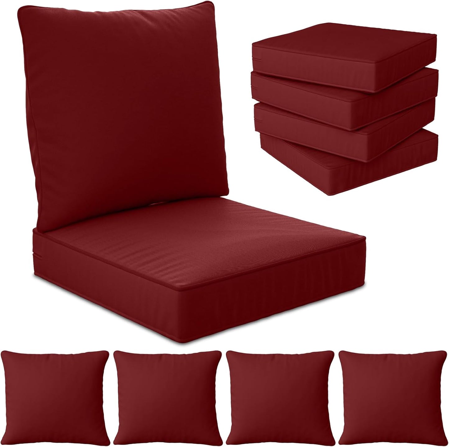 24" x 24" x 6" Outdoor Deep Seat Cushions Set - 4 Set Waterproof & Fade Resistant Patio Furniture Replacement Cushions, Non-Slip Outdoor Cushions Fit Loveseats, Couches, Chairs, and Sofas.