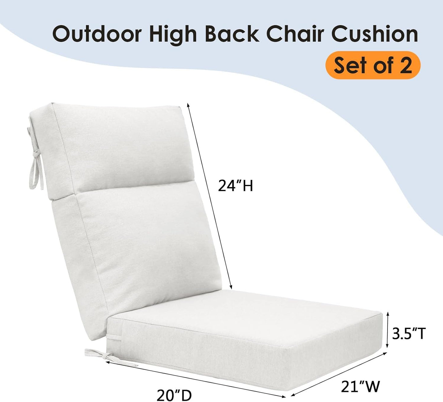 Outdoor High Back Chair Cushion Seat Pads, 44 x 21 Inch Water-Repellent & Fade-Resistant Patio Furniture Cushions with Ties for Adirondack, Rocking Chairs, Linen