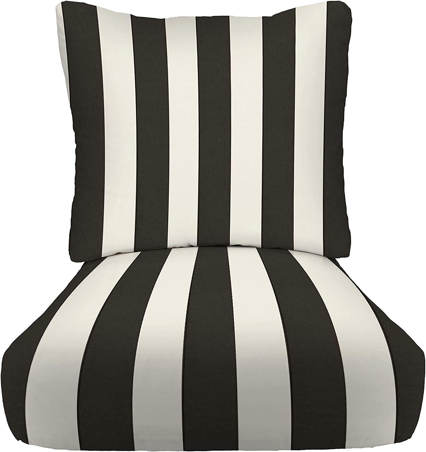 RSH DECOR: Deep Seating Cushion with Pillow Back | 25” x 25” Seat | Water and Fade-Resistant Spun Fabric | Outdoor Chair Cushion Set for Patio Furniture | Black & White Stripe