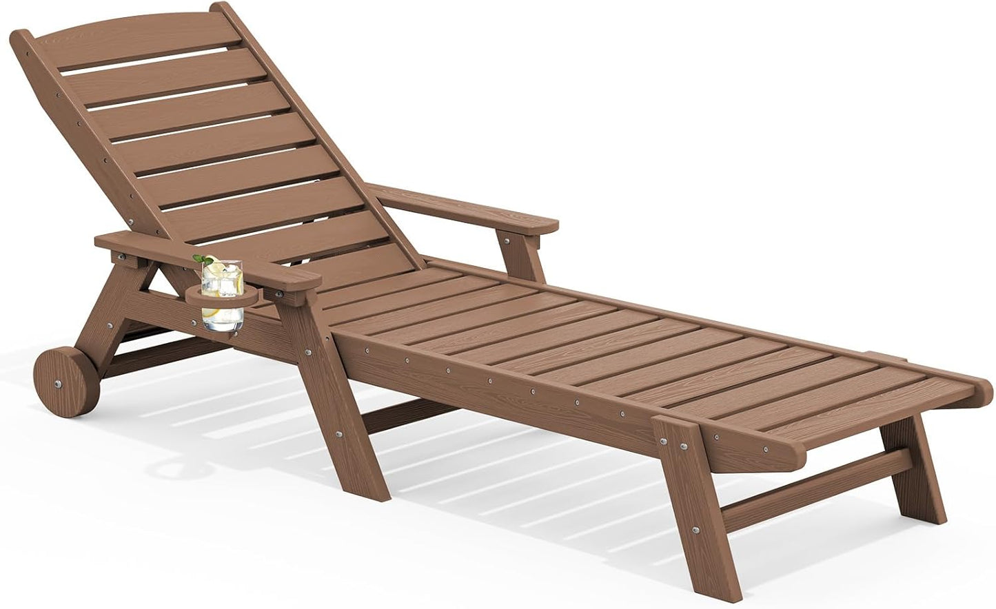 SERWALL Patio Chaise Lounge Chair Set of 2, 78'' Long 5-Positions Adjustable HDPE Outdoor Lounger for Pool, Poly Lounge Chair with Rolling Wheels & Cup Holder for Poolside, Deck, Blue