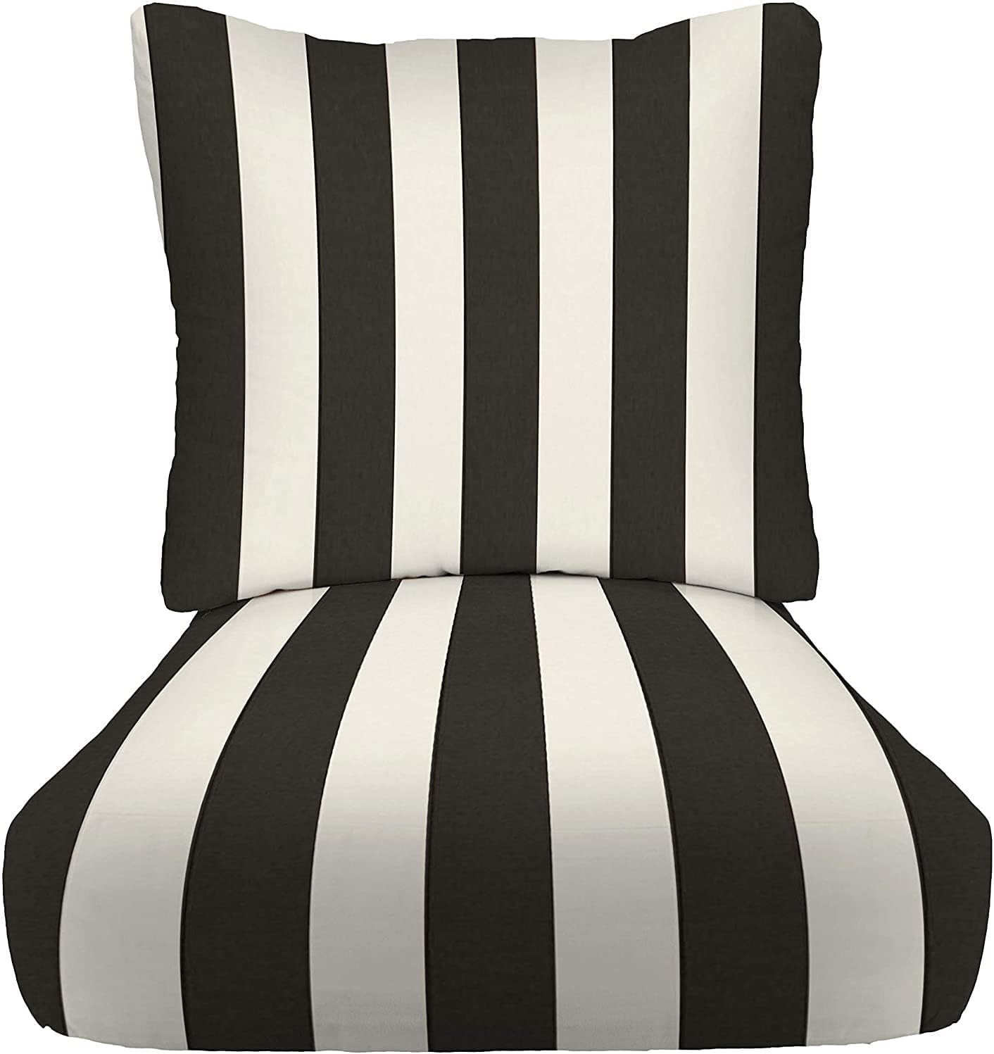 RSH DECOR: Deep Seating Cushion with Pillow Back | 25” x 25” Seat | Water and Fade-Resistant Spun Fabric | Outdoor Chair Cushion Set for Patio Furniture | Black & White Stripe