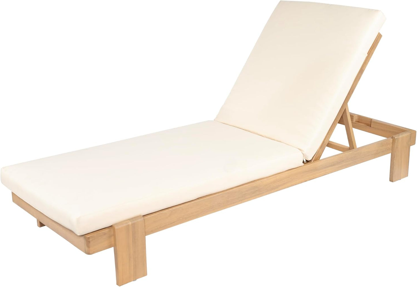 Christopher Knight Home Duska Acacia Wood Chaise Lounge Chair Outdoor, Patio Outdoor Chaise Lounge with Cushions, Adjustable Backrest Single Lounge Sofa, Poolside Seating, Teak+Beige
