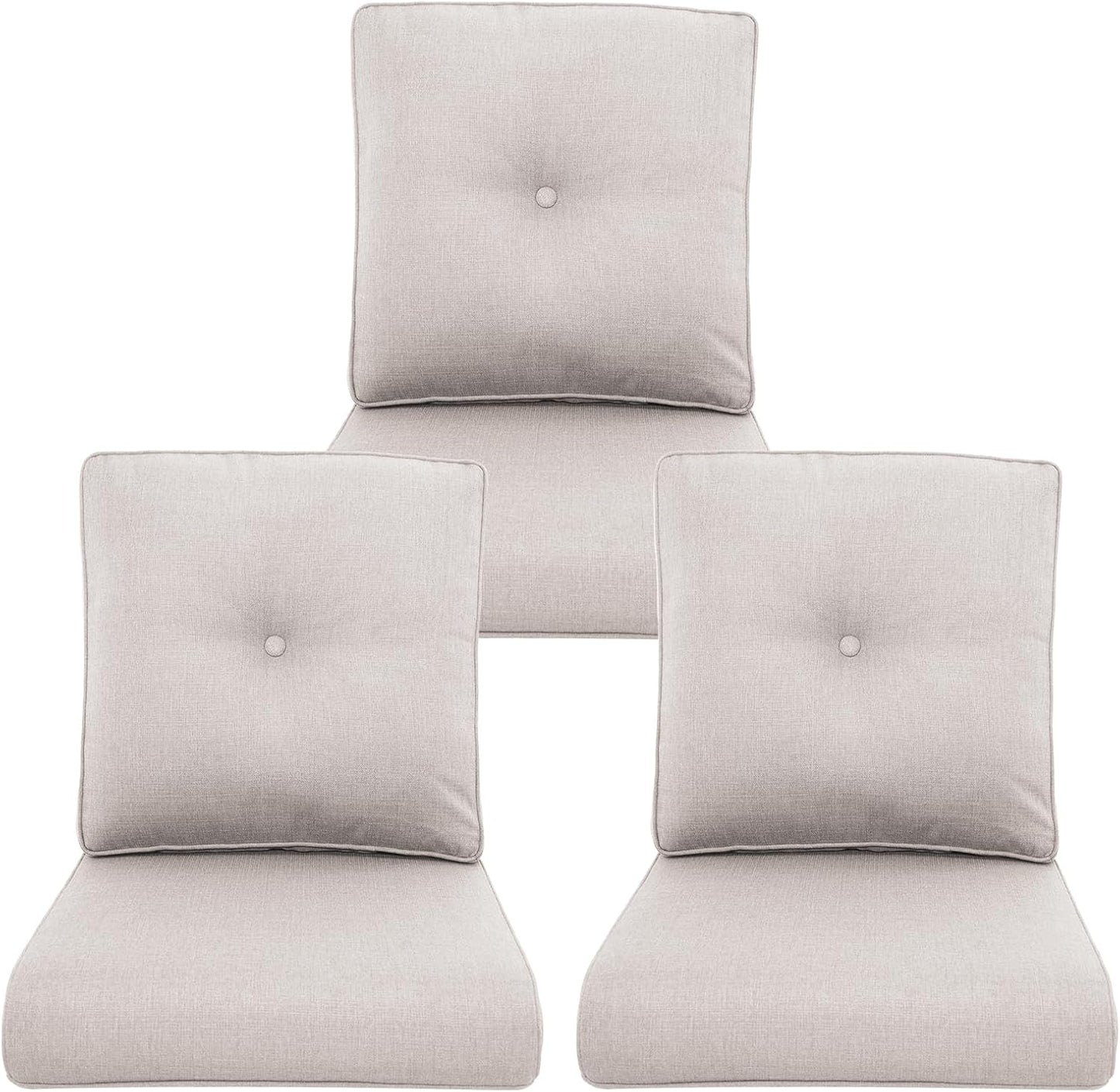 Outdoor Wicker Chair Cushions 2 Packs - Outside High Back Thick Water-Resistant Cushion 22x24 with Zipper Cover for Patio Glider Rocking Chairs Loveseat Couch – Beige/Buckle