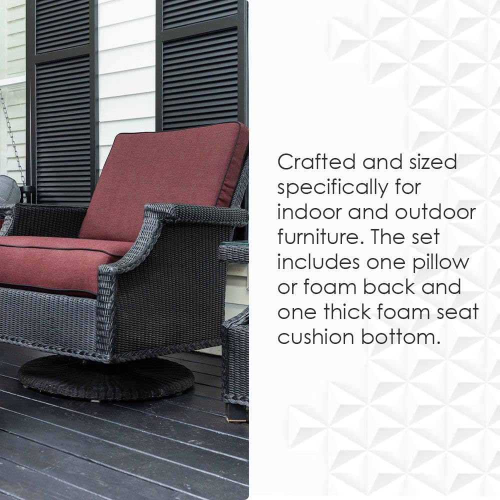 RSH DECOR: Deep Seating Cushion with Pillow Back | 25” x 25” Seat | Water and Fade-Resistant Spun Fabric | Outdoor Chair Cushion Set for Patio Furniture | Black & White Stripe