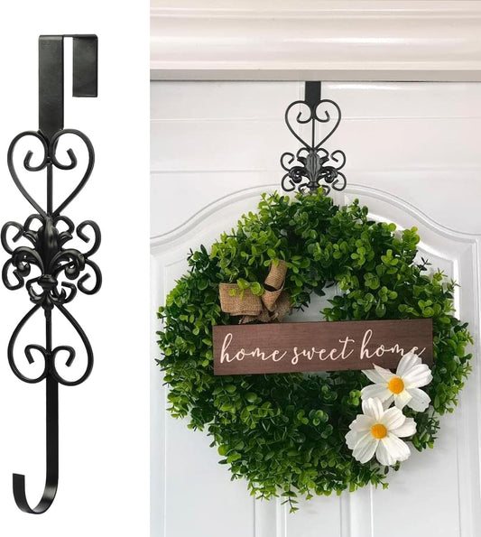 Black Wreath Hangers for Front Door, Elegant Design WreathHanger, Heavy DutyDoorHanger, 15.5" Door Wreath Hanger, Metal WreathHangers for FrontDoor, Decor Wreath-Hanger for Easter Christmas