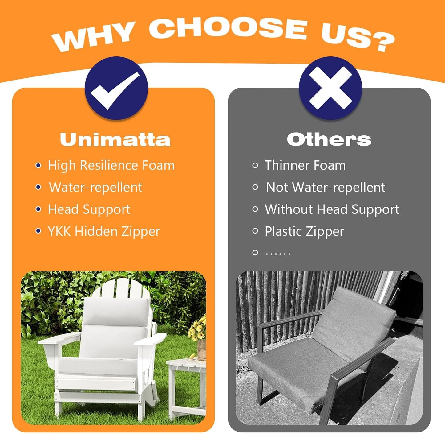 Outdoor High Back Chair Cushion Seat Pads, 44 x 21 Inch Water-Repellent & Fade-Resistant Patio Furniture Cushions with Ties for Adirondack, Rocking Chairs, Linen