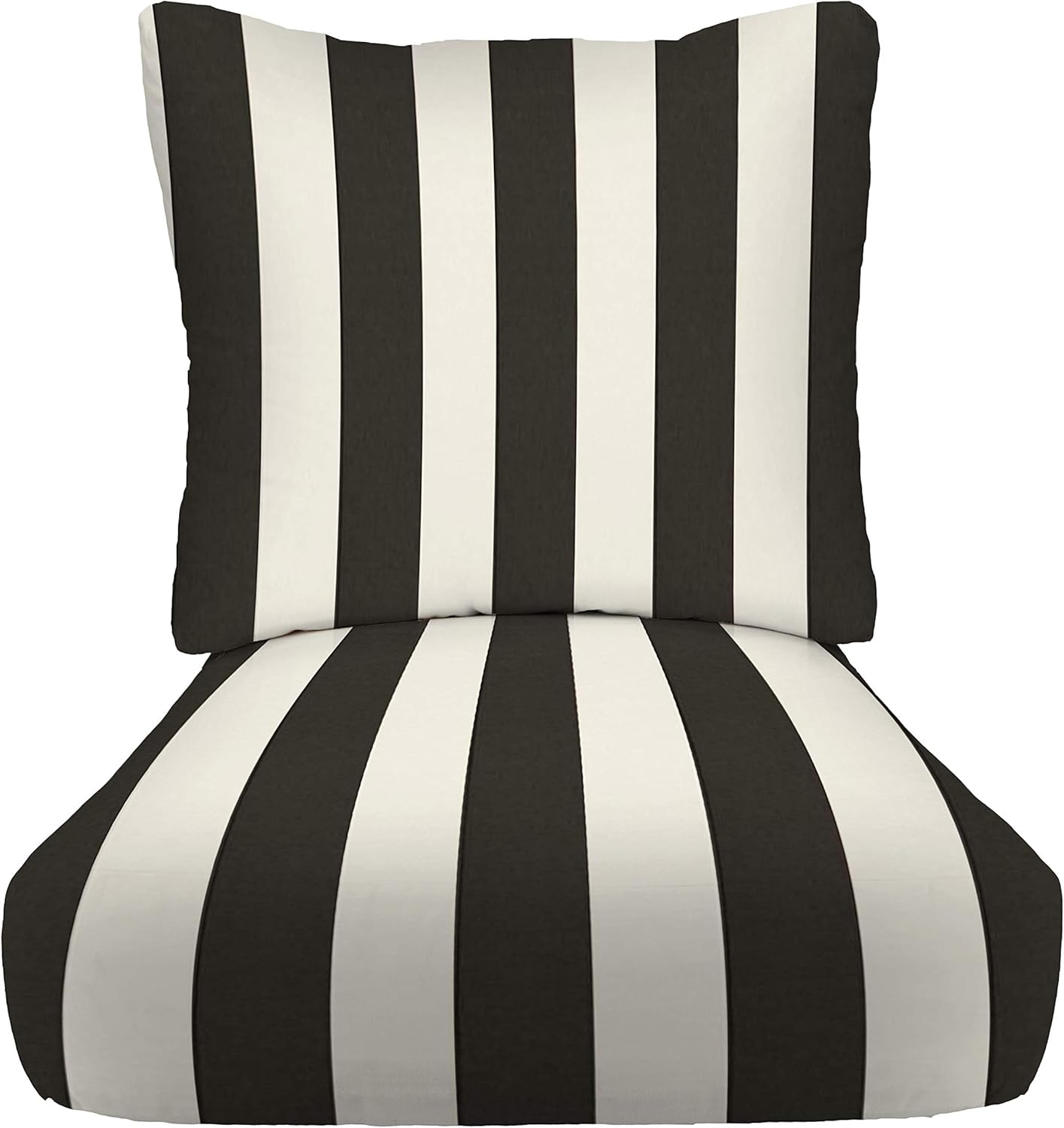 RSH DECOR: Deep Seating Cushion with Pillow Back | 25” x 25” Seat | Water and Fade-Resistant Spun Fabric | Outdoor Chair Cushion Set for Patio Furniture | Black & White Stripe