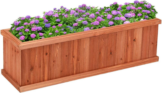 LDAILY Raised Garden Bed, Outdoor Rectangle Flower Beds with Detachable Bottom Panels & 2 Drainage Holes, Wood Planter Box for Flowers/Vegetables/Fruits in Backyard Patio (28" L x 9’’ W x 10’’ H)