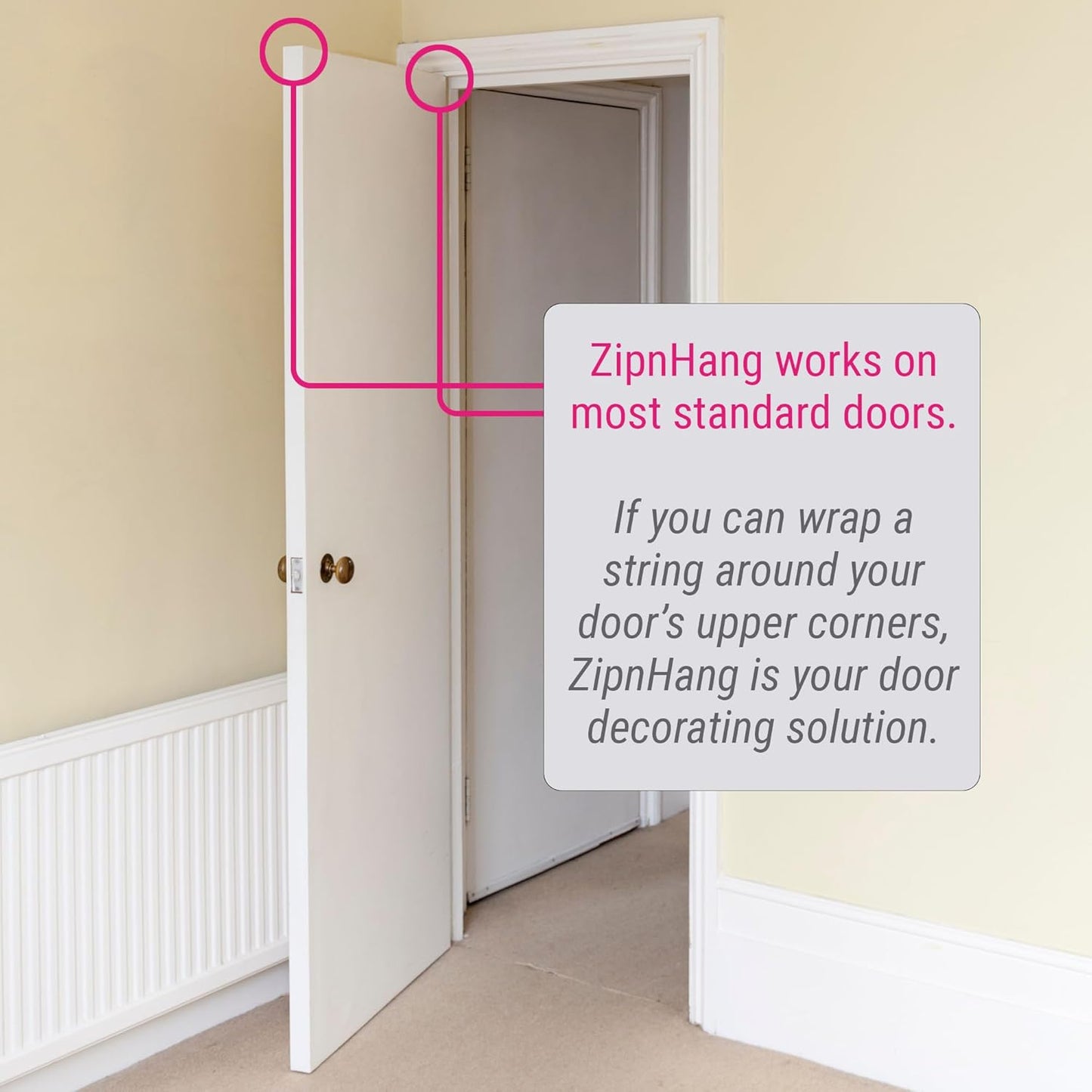 Wreath Hangers for Front Door: ZipnHang Adjustable Wreath Hanger | Damage-Free Hook for Front Door, Glass & Screen | No Nails or Tape Needed | Self-Centering | Easy to Use