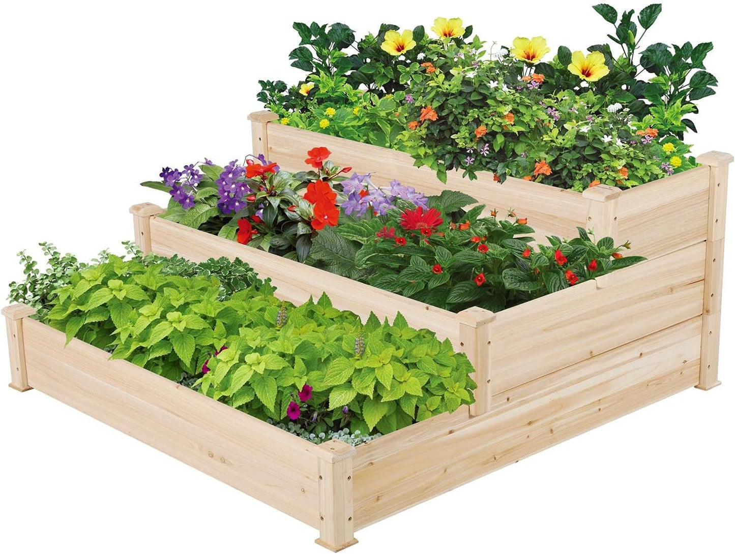 Yaheetech 8×2ft Wooden Horticulture Raised Garden Bed Divisible Elevated Planting Planter Box for Flowers/Vegetables/Herbs in Backyard/Patio Outdoor, Natural Wood, 95 x 25 x 11in