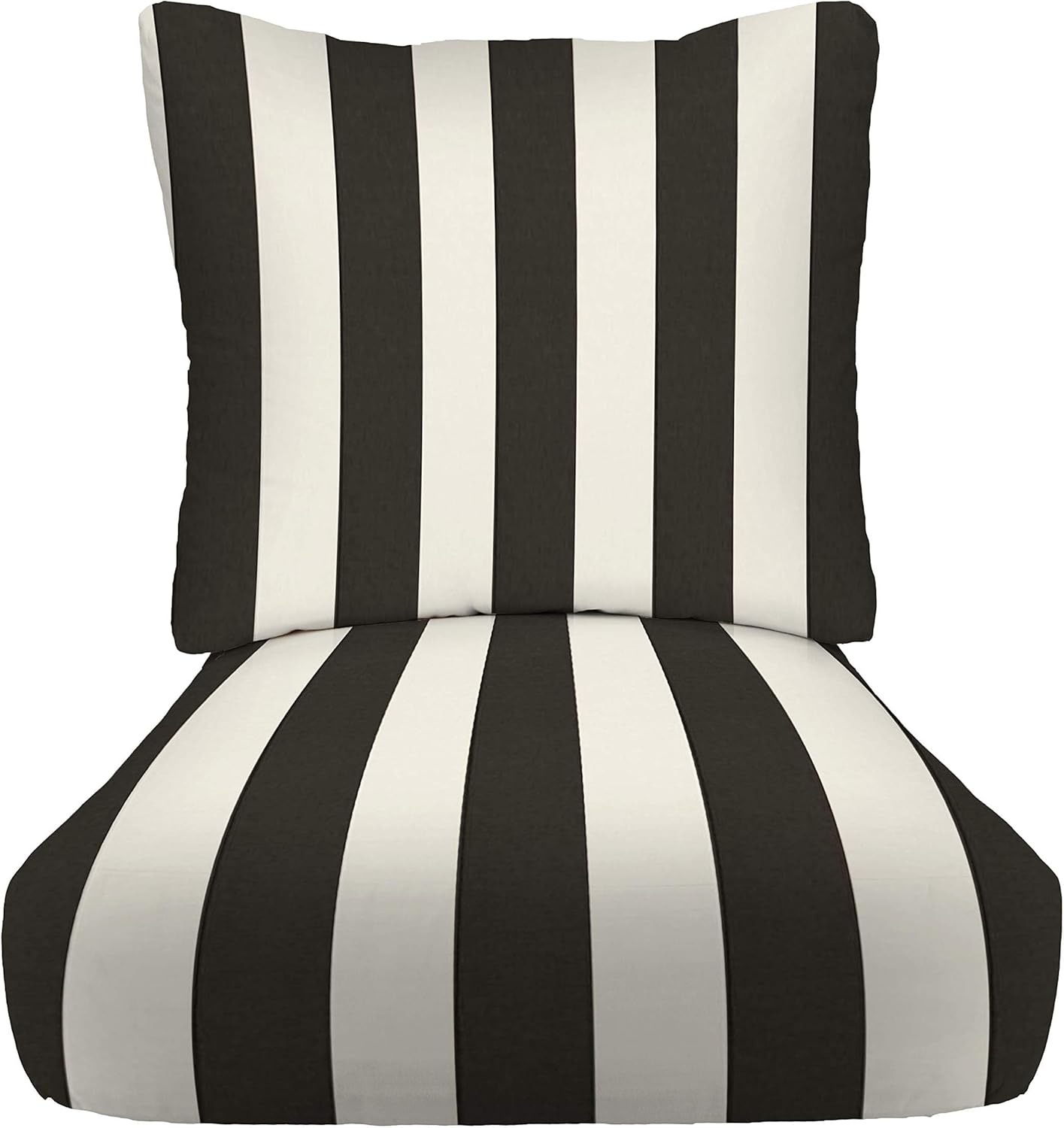 RSH DECOR: Deep Seating Cushion with Pillow Back | 25” x 25” Seat | Water and Fade-Resistant Spun Fabric | Outdoor Chair Cushion Set for Patio Furniture | Black & White Stripe
