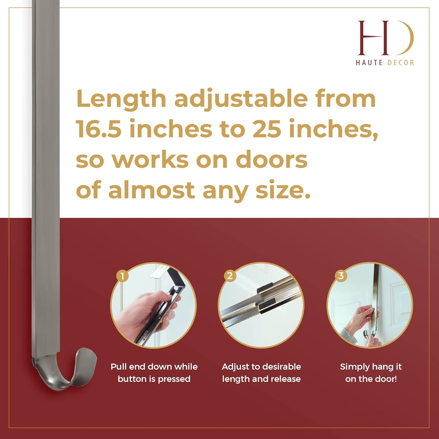 Haute Decor Lavender Floral Wreath and Brushed Nickel Adjustable Length Wreath Hanger for Spring, Summer, Fall Door Decor