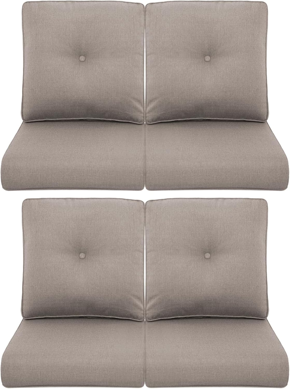 Outdoor Wicker Chair Cushions 2 Packs - Outside High Back Thick Water-Resistant Cushion 22x24 with Zipper Cover for Patio Glider Rocking Chairs Loveseat Couch – Beige/Buckle