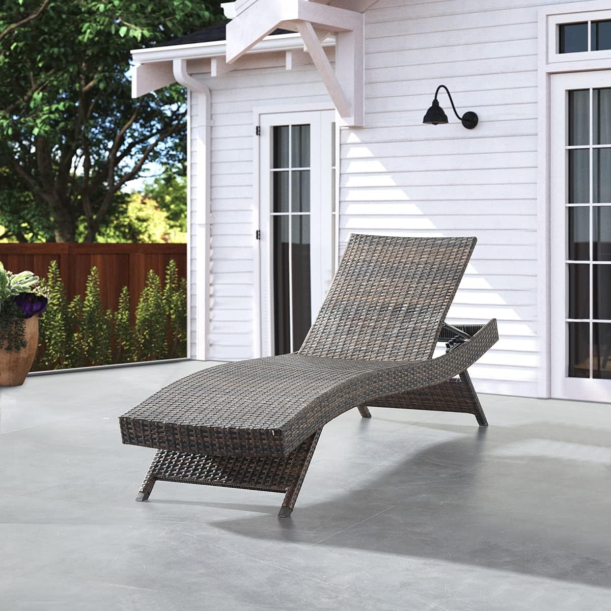 79'' Long Reclining Chaise Lounge Set (Set of 2), Outdoor Wicker Reclining Lounge Chair Patio Rattan Double Chaise Lounge Lawn Sunbathing Chairs Beach Pool Backrest Recliners (Set of 2)