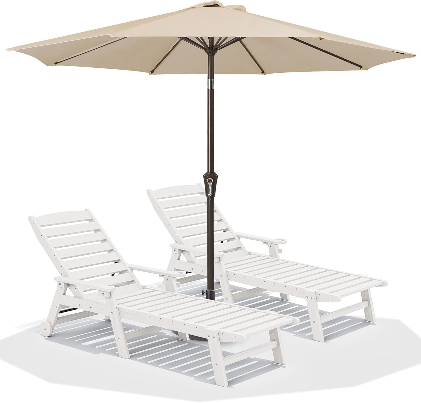 SERWALL Patio Chaise Lounge Chair Set of 2, 78'' Long 5-Positions Adjustable HDPE Outdoor Lounger for Pool, Poly Lounge Chair with Rolling Wheels & Cup Holder for Poolside, Deck, Blue