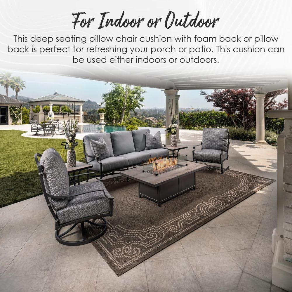 RSH DECOR: Deep Seating Cushion with Pillow Back | 25” x 25” Seat | Water and Fade-Resistant Spun Fabric | Outdoor Chair Cushion Set for Patio Furniture | Black & White Stripe