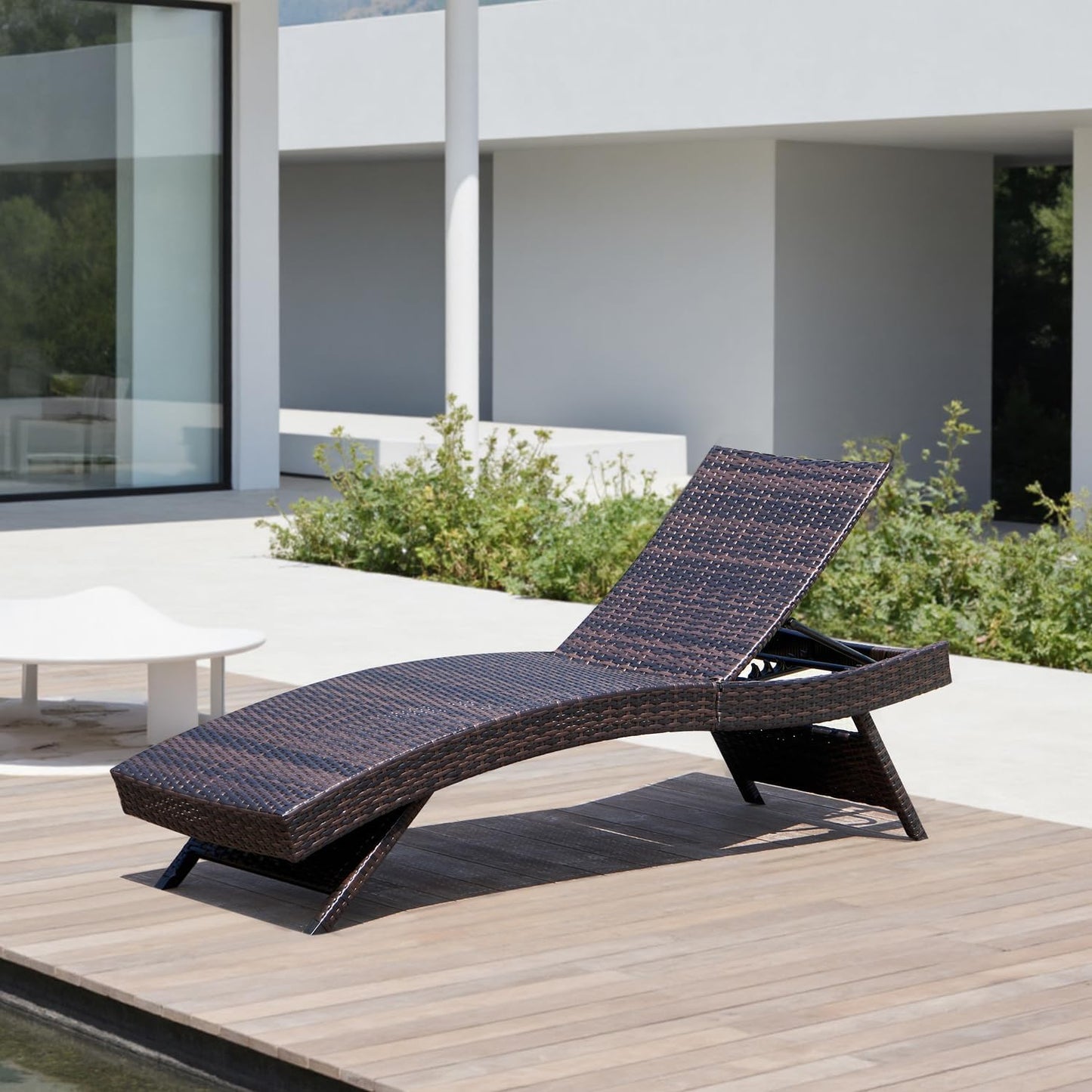 79'' Long Reclining Chaise Lounge Set (Set of 2), Outdoor Wicker Reclining Lounge Chair Patio Rattan Double Chaise Lounge Lawn Sunbathing Chairs Beach Pool Backrest Recliners (Set of 2)