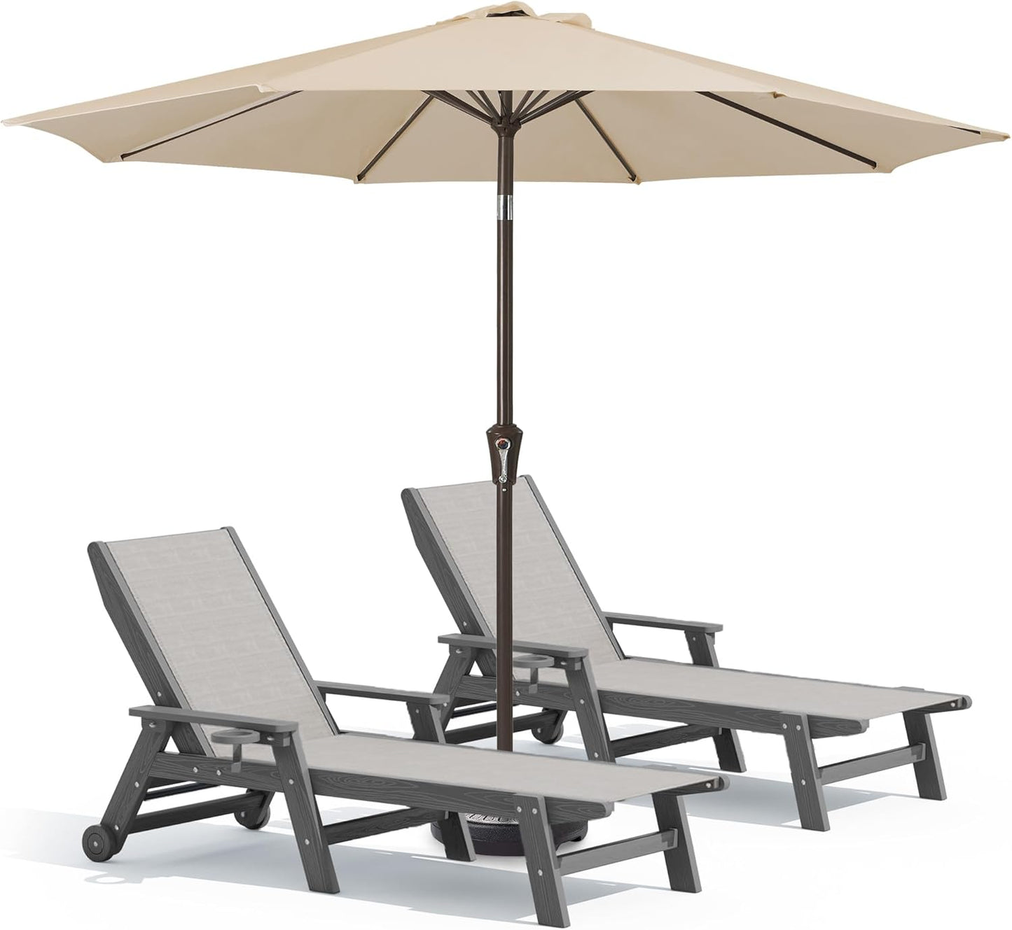 SERWALL Patio Chaise Lounge Chair Set of 2, 78'' Long 5-Positions Adjustable HDPE Outdoor Lounger for Pool, Poly Lounge Chair with Rolling Wheels & Cup Holder for Poolside, Deck, Blue
