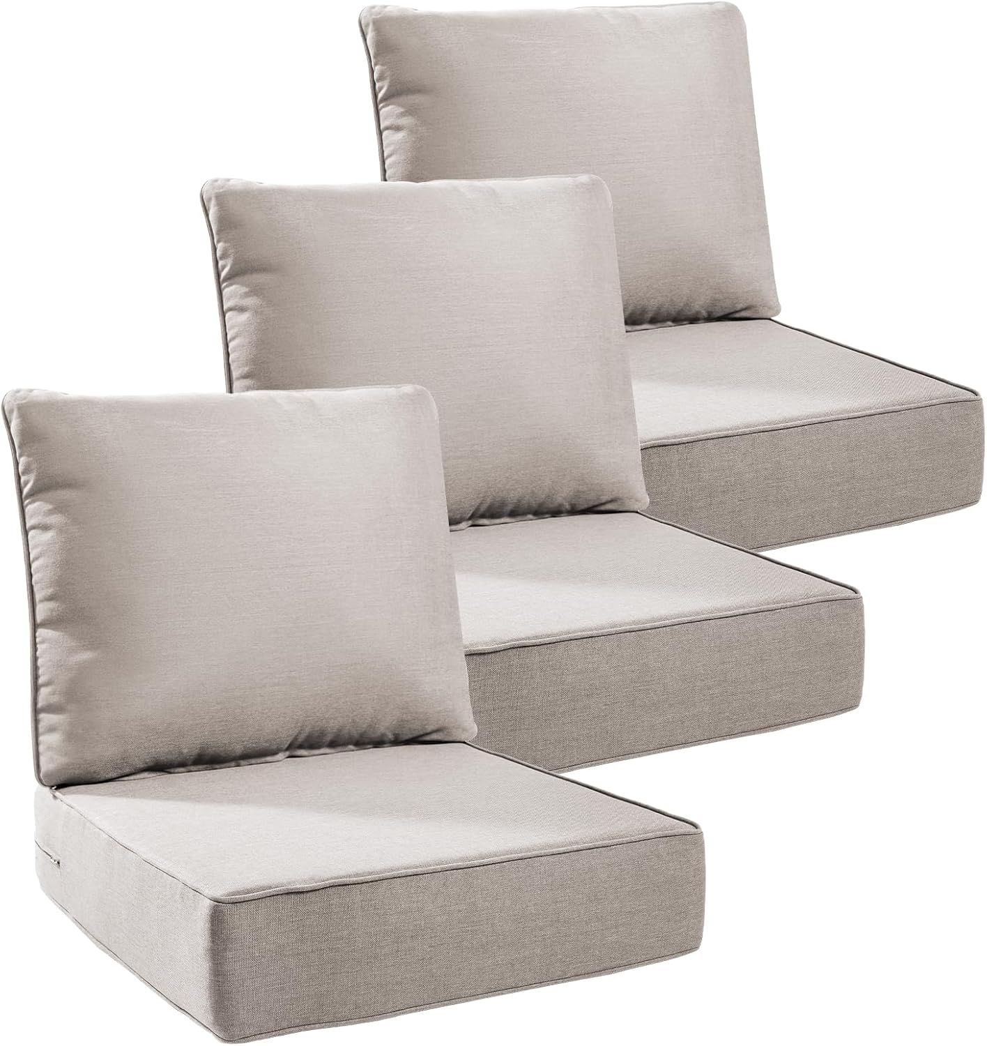 Outdoor Wicker Chair Cushions 2 Packs - Outside High Back Thick Water-Resistant Cushion 22x24 with Zipper Cover for Patio Glider Rocking Chairs Loveseat Couch – Beige/Buckle
