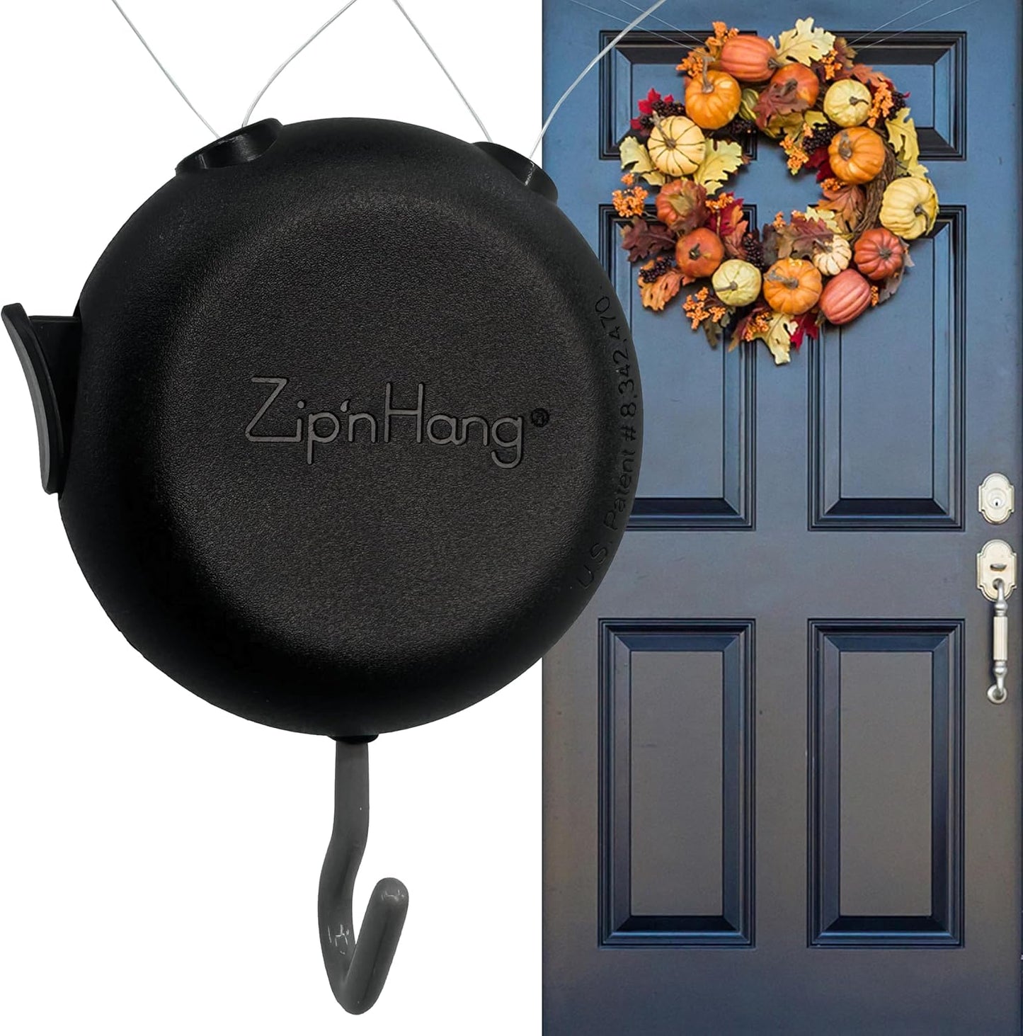Wreath Hangers for Front Door: ZipnHang Adjustable Wreath Hanger | Damage-Free Hook for Front Door, Glass & Screen | No Nails or Tape Needed | Self-Centering | Easy to Use