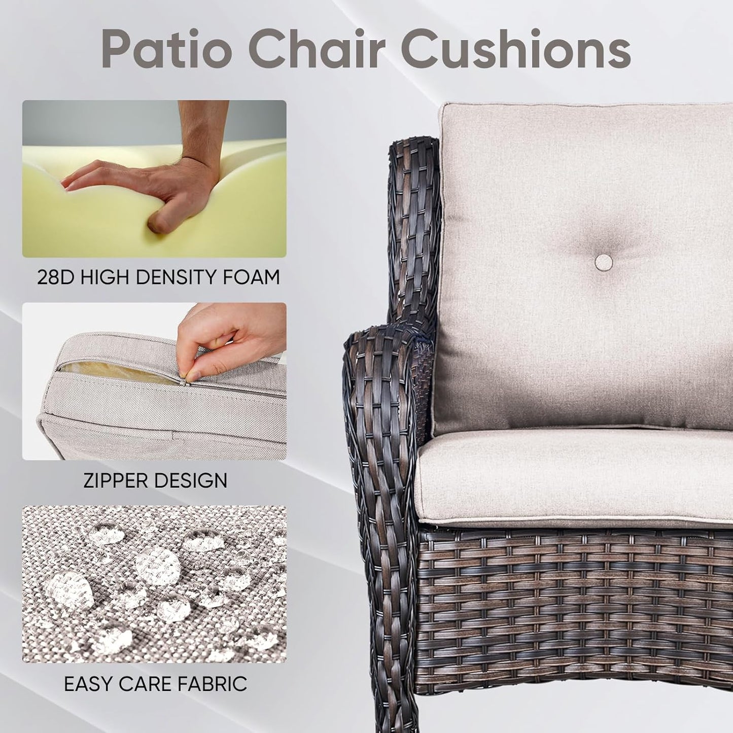 Outdoor Wicker Chair Cushions 2 Packs - Outside High Back Thick Water-Resistant Cushion 22x24 with Zipper Cover for Patio Glider Rocking Chairs Loveseat Couch – Beige/Buckle