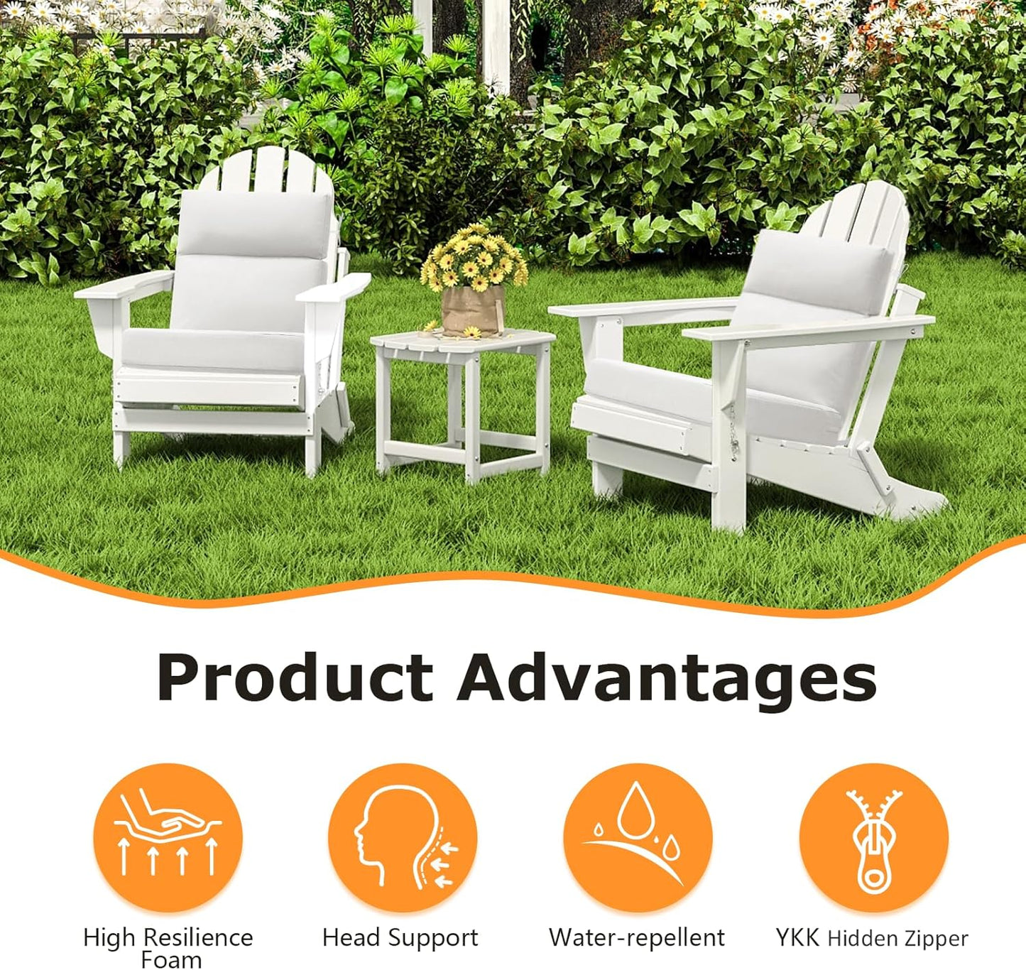 Outdoor High Back Chair Cushion Seat Pads, 44 x 21 Inch Water-Repellent & Fade-Resistant Patio Furniture Cushions with Ties for Adirondack, Rocking Chairs, Linen