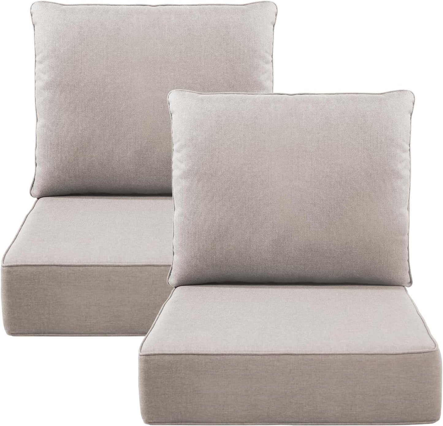 Outdoor Wicker Chair Cushions 2 Packs - Outside High Back Thick Water-Resistant Cushion 22x24 with Zipper Cover for Patio Glider Rocking Chairs Loveseat Couch – Beige/Buckle