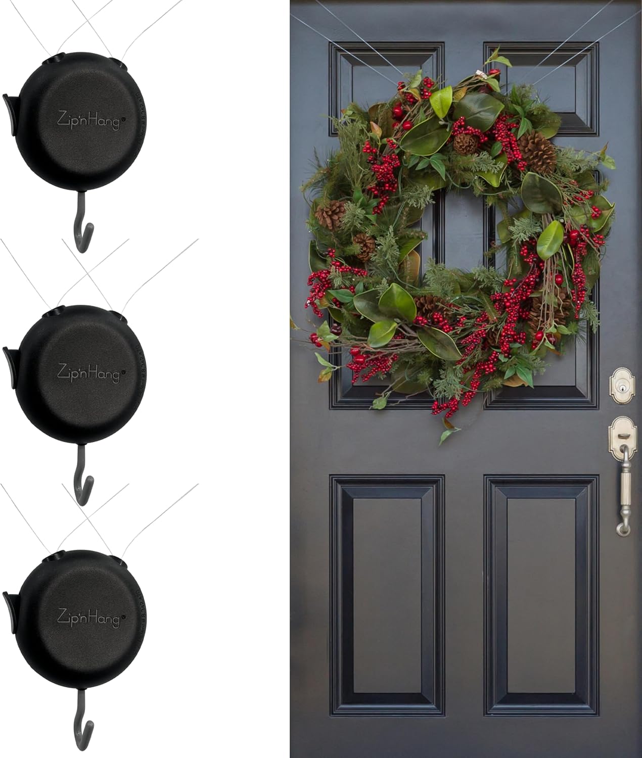 Wreath Hangers for Front Door: ZipnHang Adjustable Wreath Hanger | Damage-Free Hook for Front Door, Glass & Screen | No Nails or Tape Needed | Self-Centering | Easy to Use