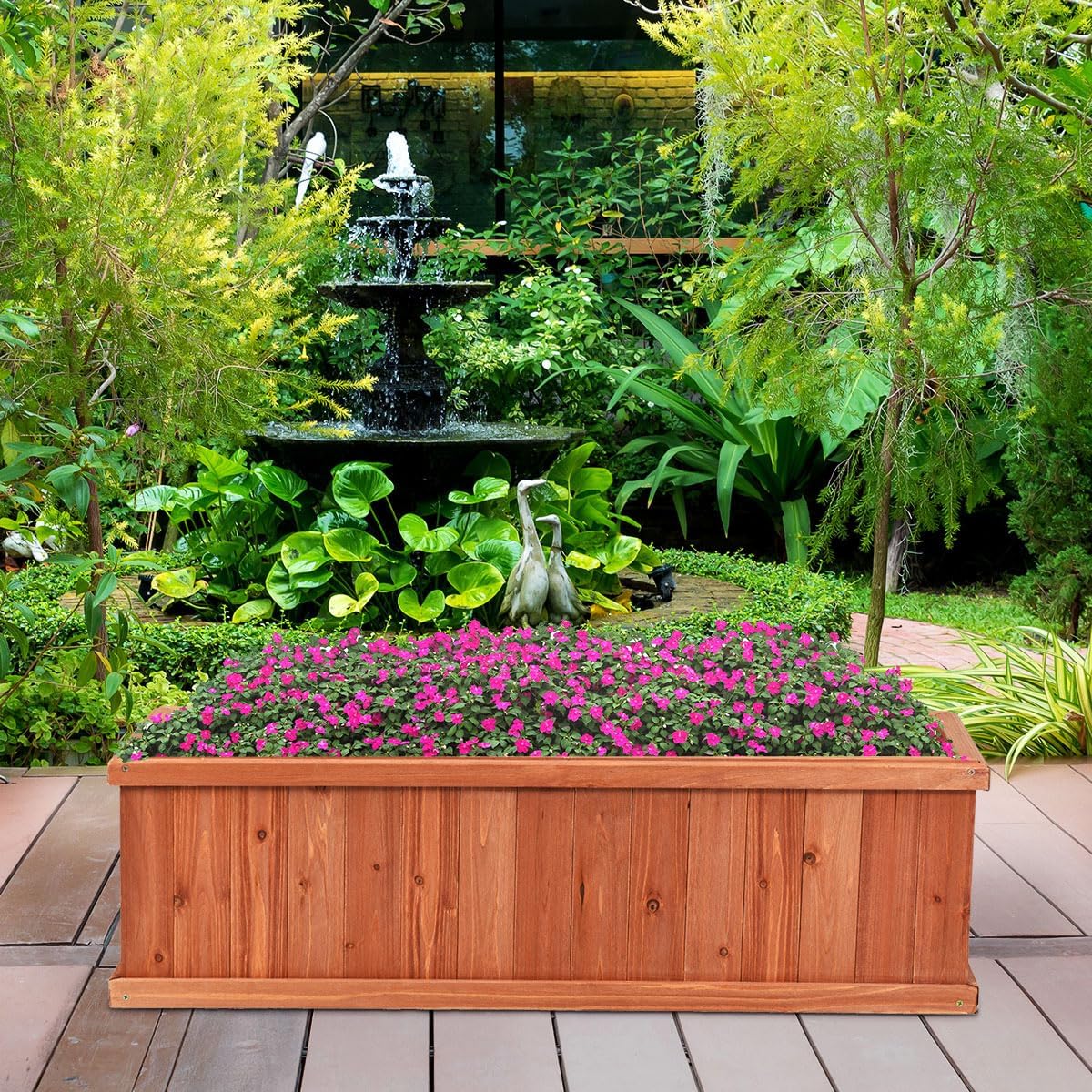 LDAILY Raised Garden Bed, Outdoor Rectangle Flower Beds with Detachable Bottom Panels & 2 Drainage Holes, Wood Planter Box for Flowers/Vegetables/Fruits in Backyard Patio (28" L x 9’’ W x 10’’ H)