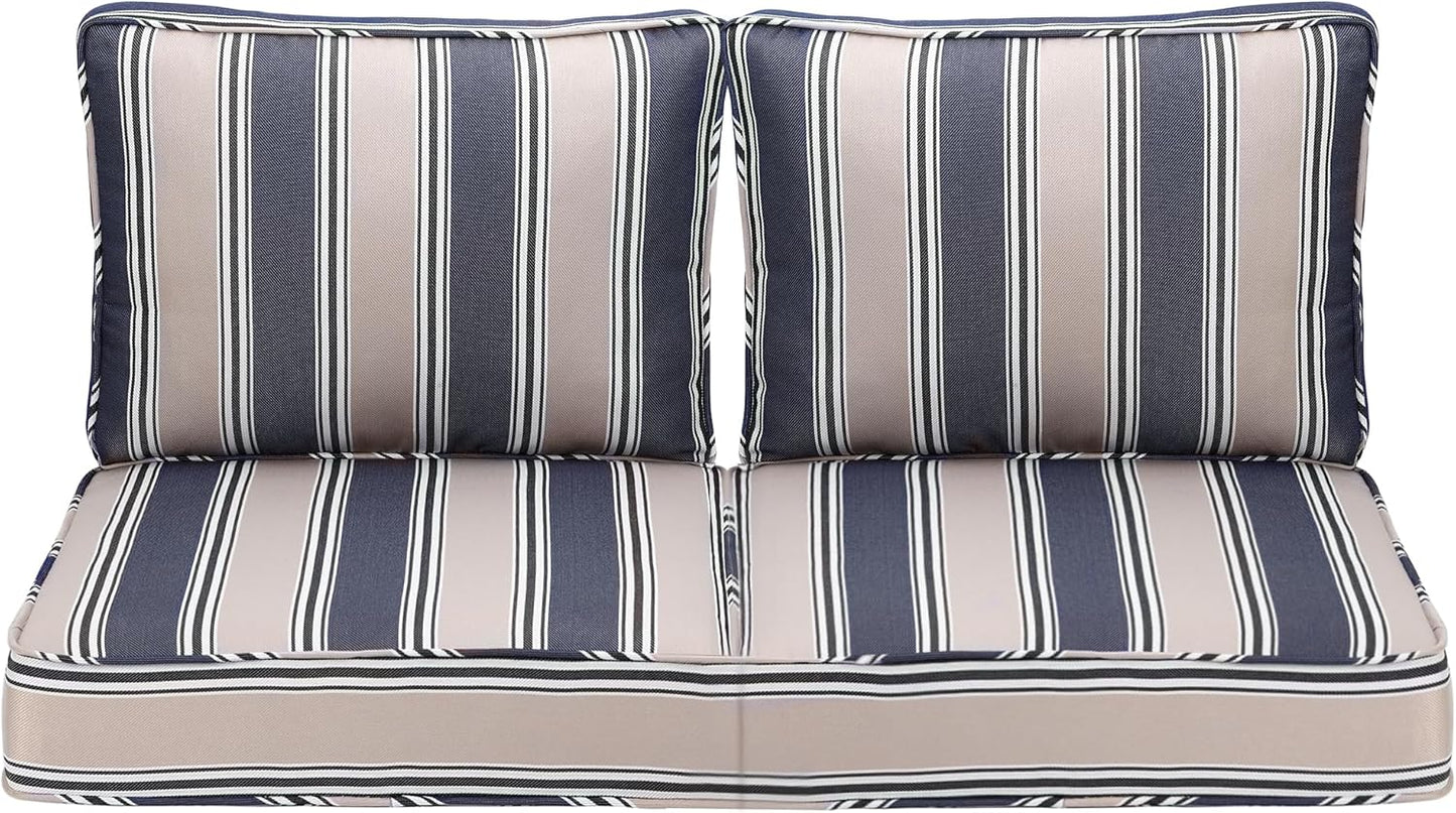 Outdoor Deep Seating Cushion Set, 24" x 24", Waterproof & Fade Resistant Patio Furniture Cushions with Handle, Deep Seat and Back Cushion for Chair and Sofa (3, Blue)