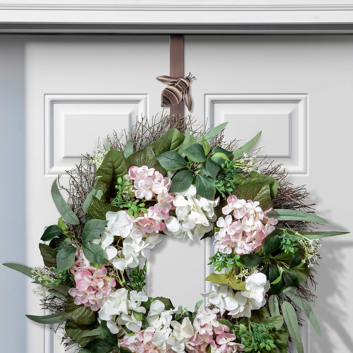 Haute Decor Adapt Adjustable Length Wreath Hanger with 4 Interchangeable Icons - Oil-Rubbed Bronze (Bee/Pumpkin/Snowflake/Fleur de lis) - 4 Front Door Wreath Hangers in 1
