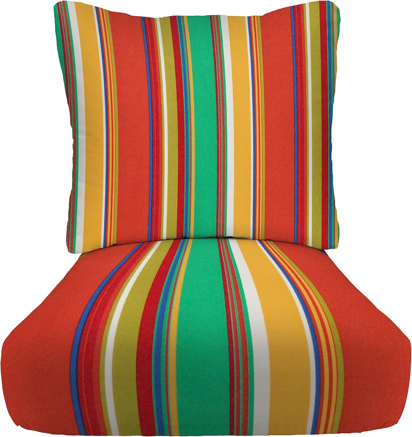 RSH DECOR: Deep Seating Cushion with Pillow Back | 25” x 25” Seat | Water and Fade-Resistant Spun Fabric | Outdoor Chair Cushion Set for Patio Furniture | Black & White Stripe