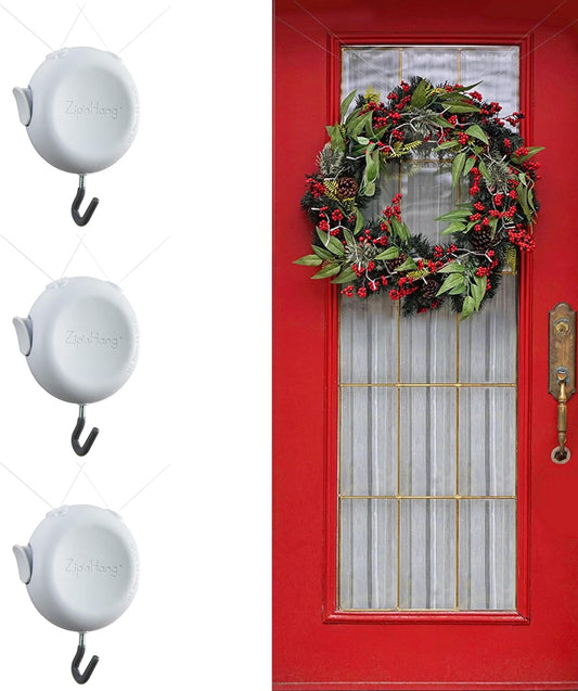 Wreath Hangers for Front Door: ZipnHang Adjustable Wreath Hanger | Damage-Free Hook for Front Door, Glass & Screen | No Nails or Tape Needed | Self-Centering | Easy to Use